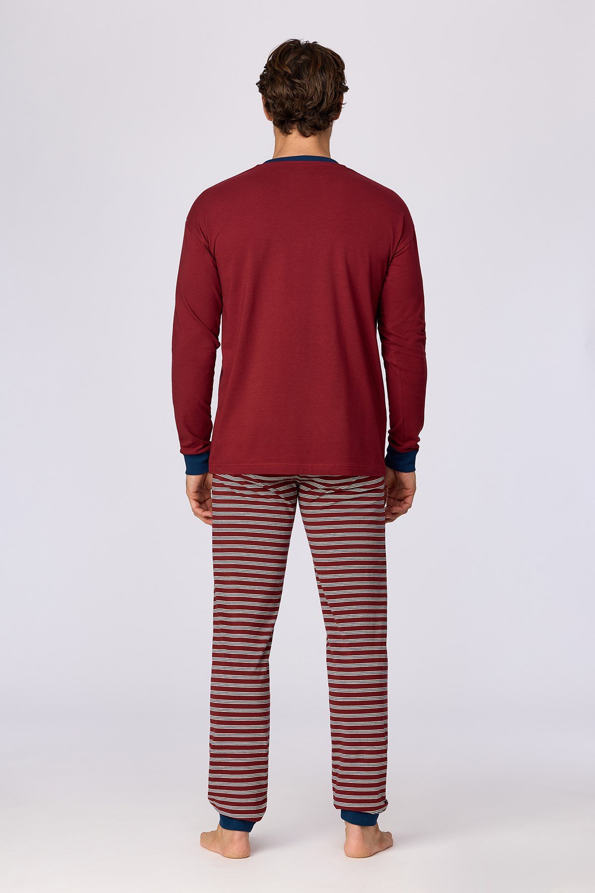 Bordo Uzun Kollu Pamuklu Erkek Pijama