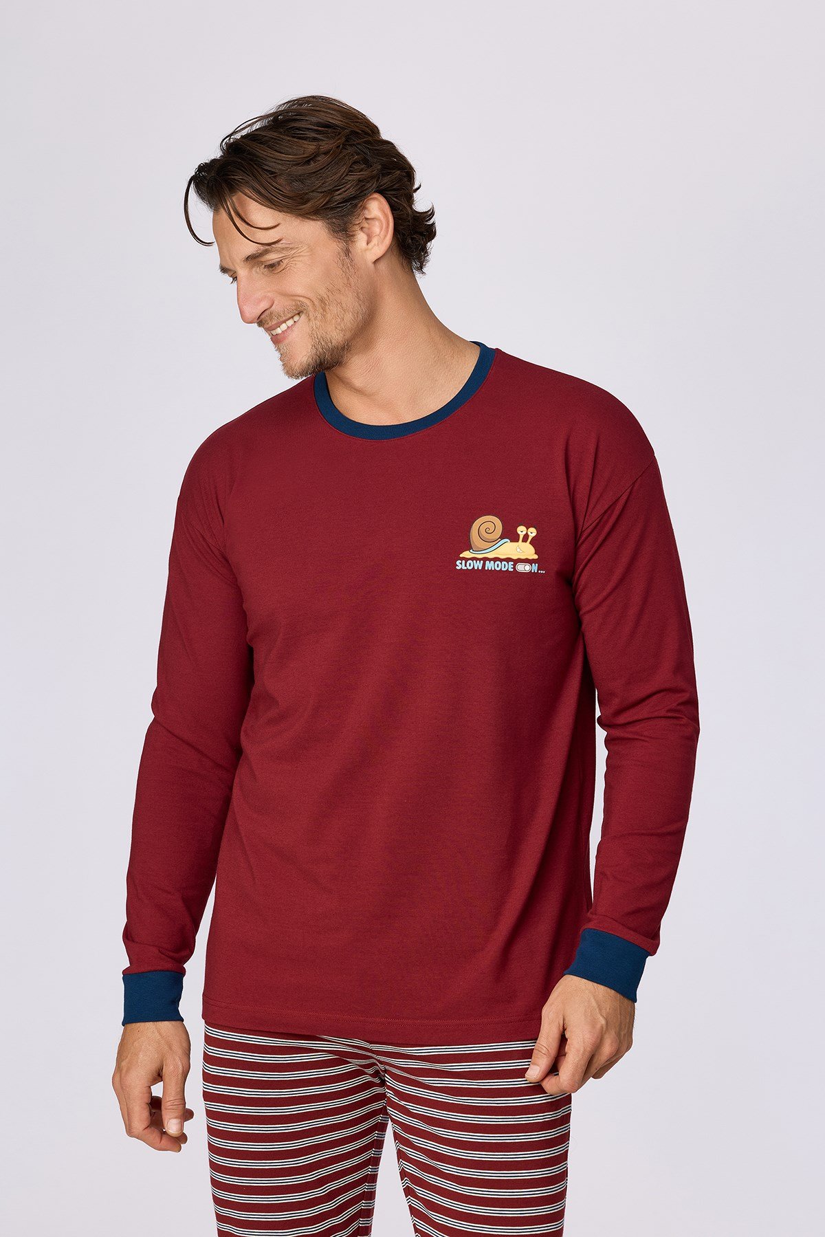 Bordo Uzun Kollu Pamuklu Erkek Pijama