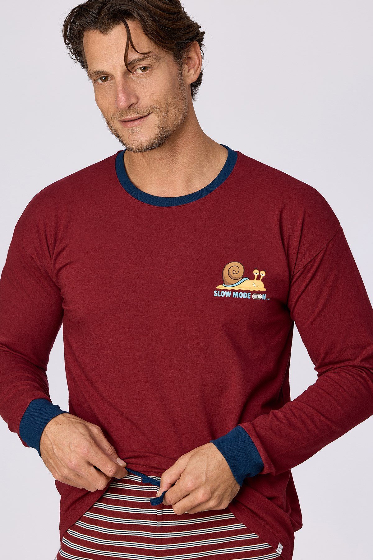 Bordo Uzun Kollu Pamuklu Erkek Pijama