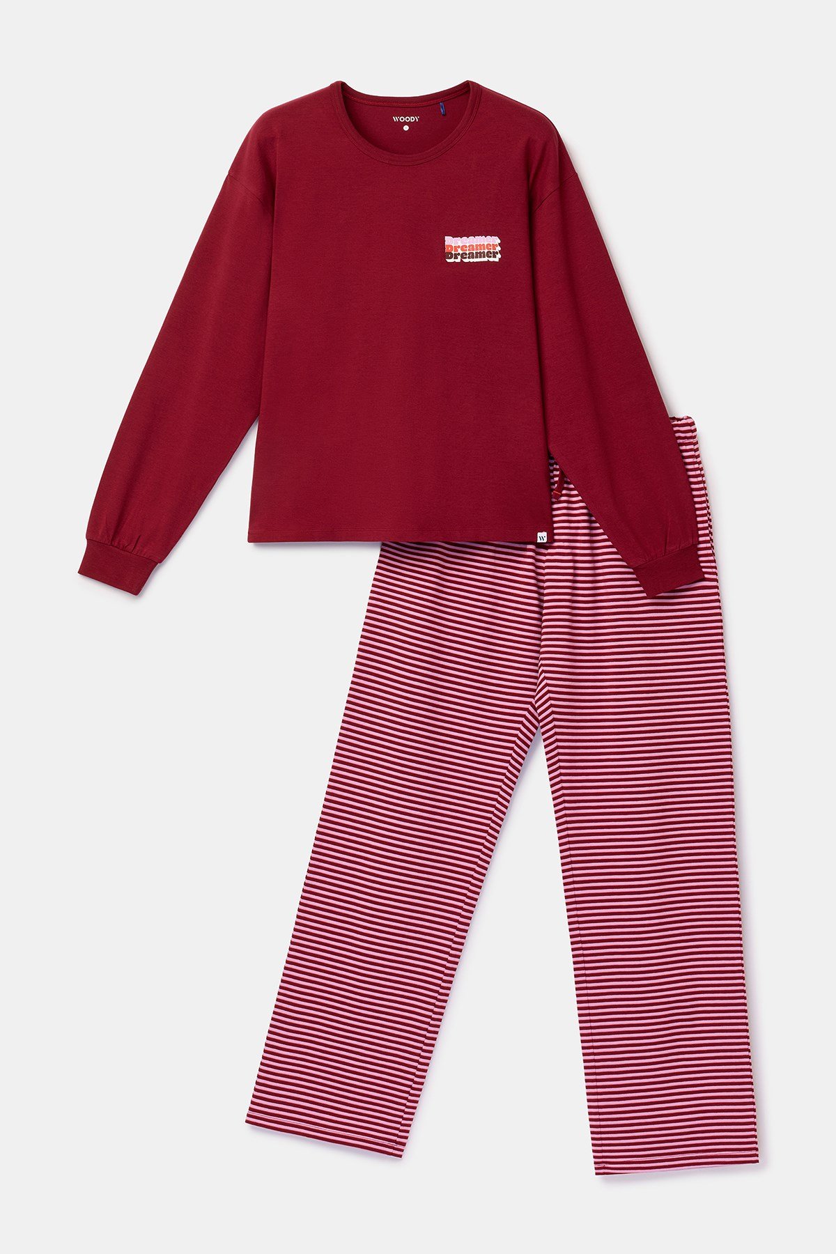 Bordo Uzun Kollu Pamuklu Kadın Pijama