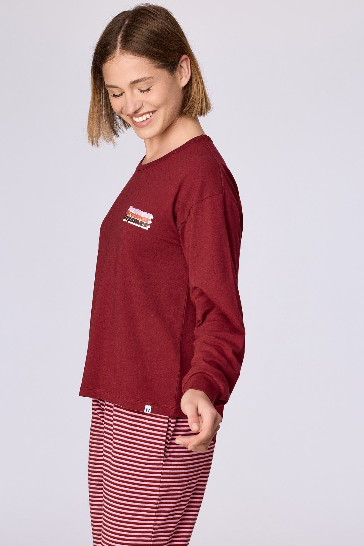 Bordo Uzun Kollu Pamuklu Kadın Pijama