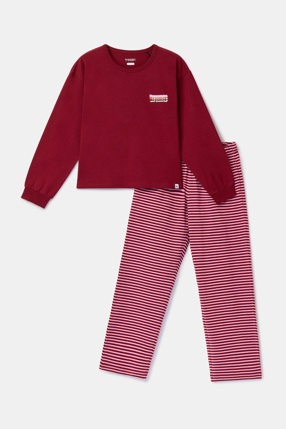 Bordo Uzun Kollu Pamuklu Kız Çocuk Pijama