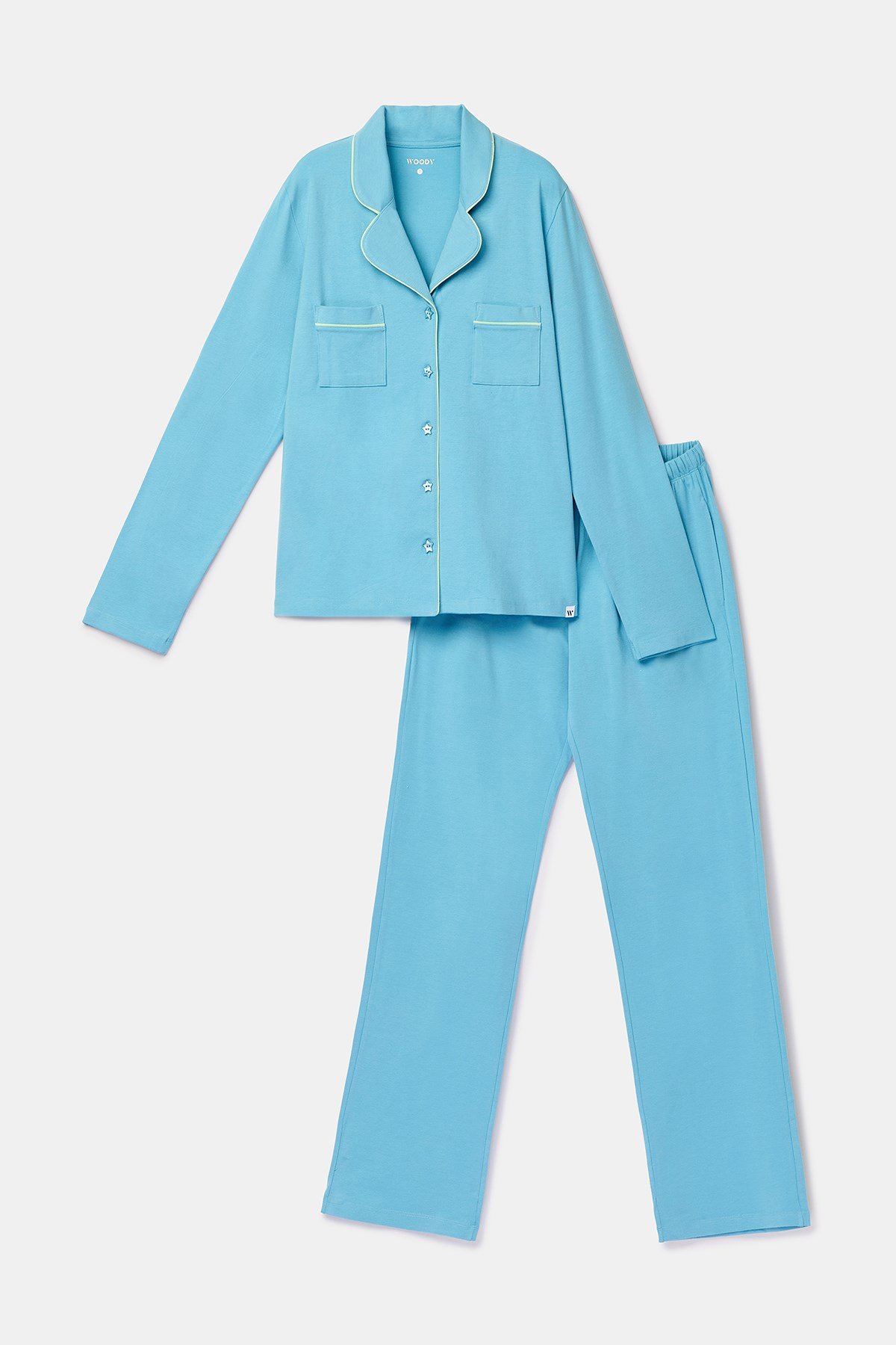 Buz Mavisi Biyeli Pamuklu Pijama