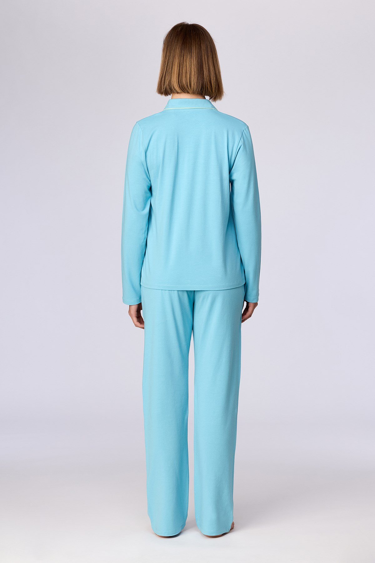 Buz Mavisi Biyeli Pamuklu Pijama