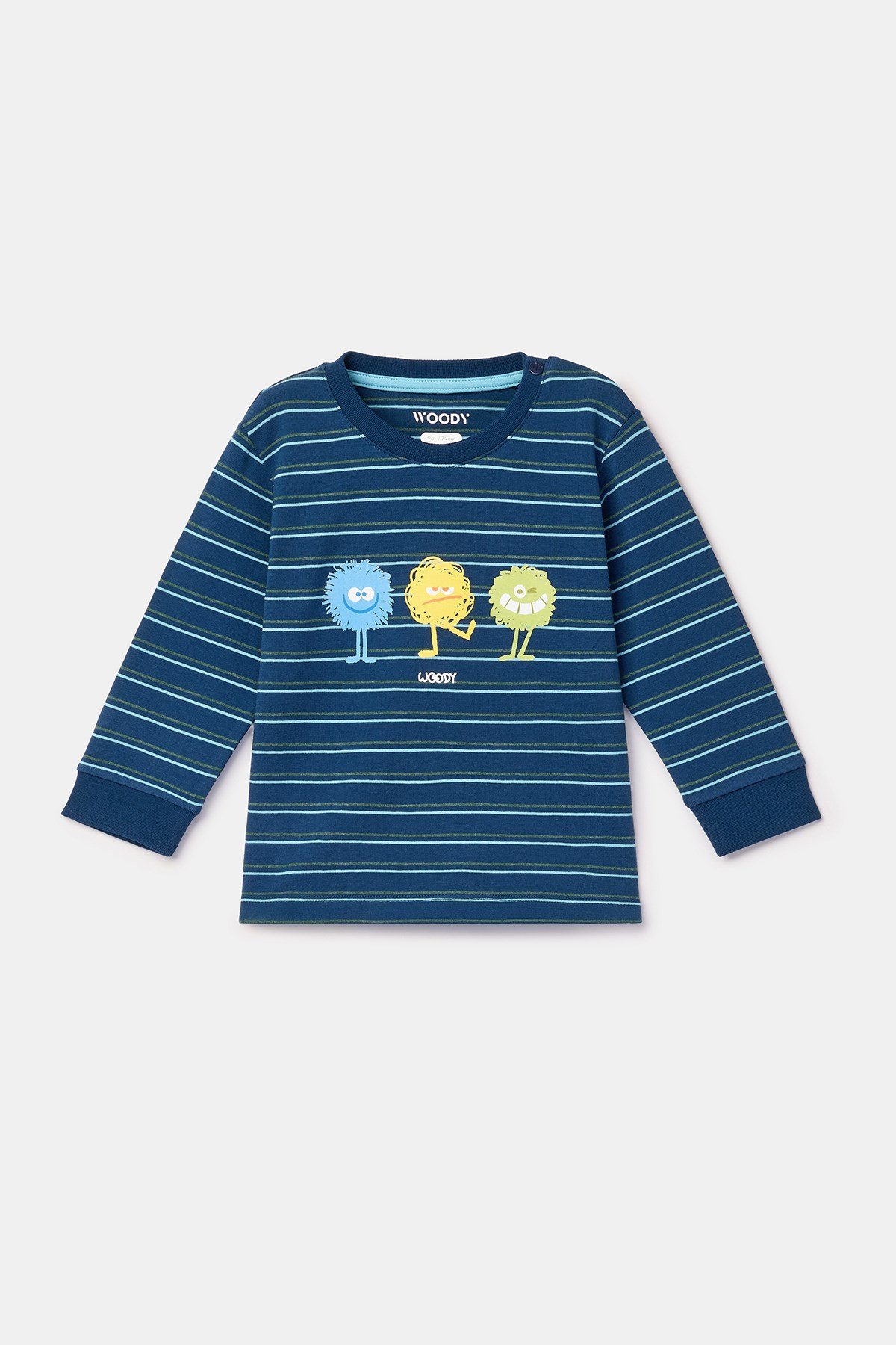 Canavar Baskı Lacivert Çizgili Erkek Bebek Pijama
