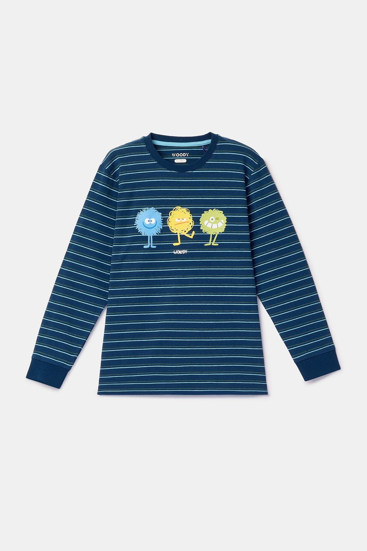 Canavar Baskı Lacivert Çizgili Erkek Çocuk Pijama
