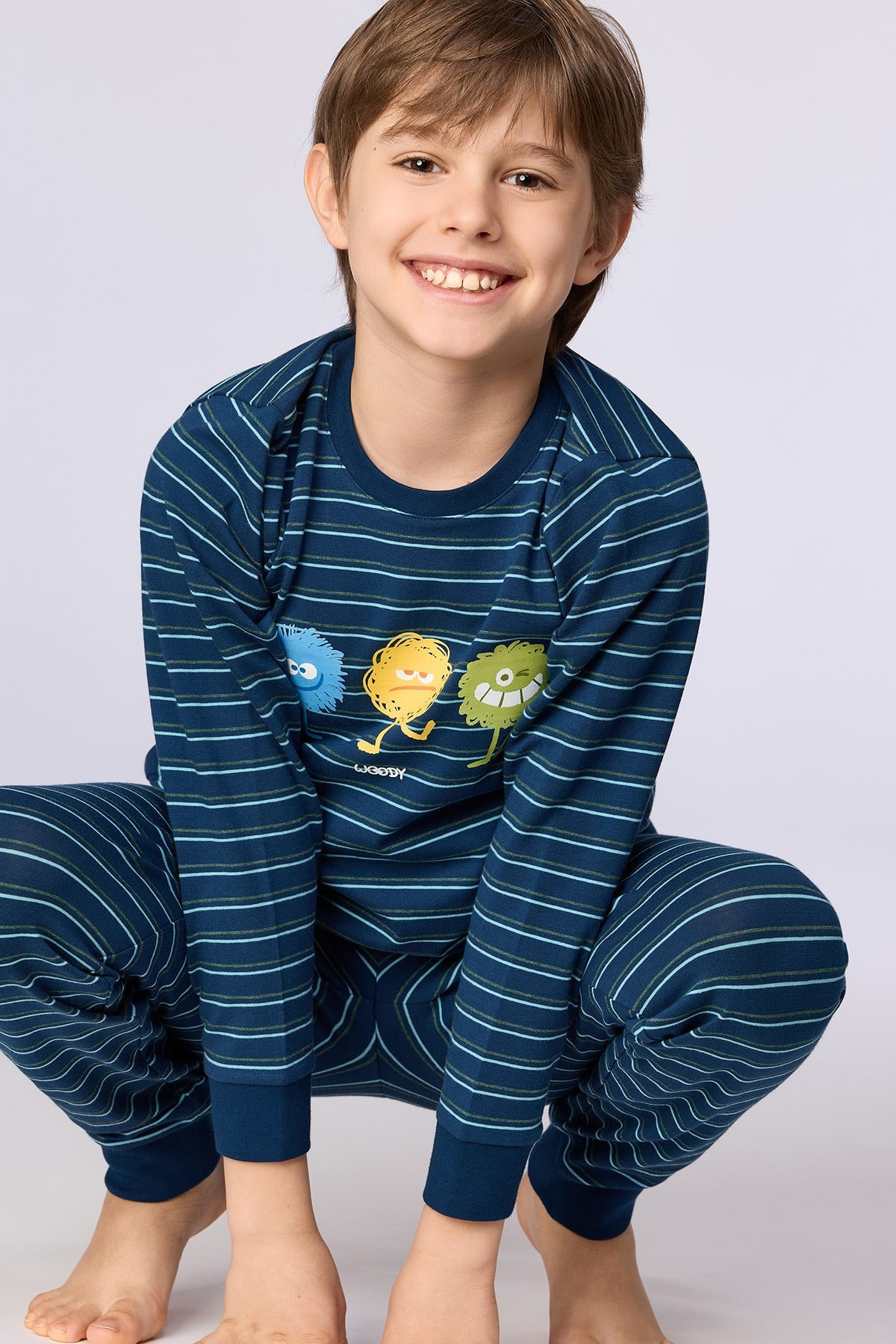 Canavar Baskı Lacivert Çizgili Erkek Çocuk Pijama