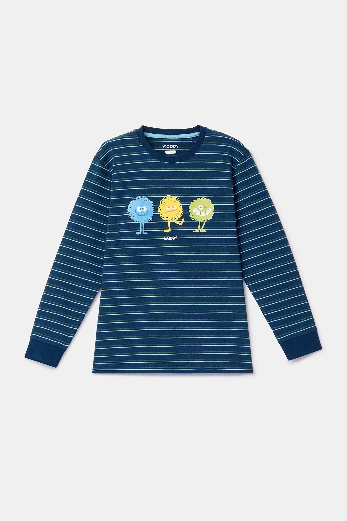 Canavar Baskı Lacivert Çizgili Erkek Çocuk Pijama