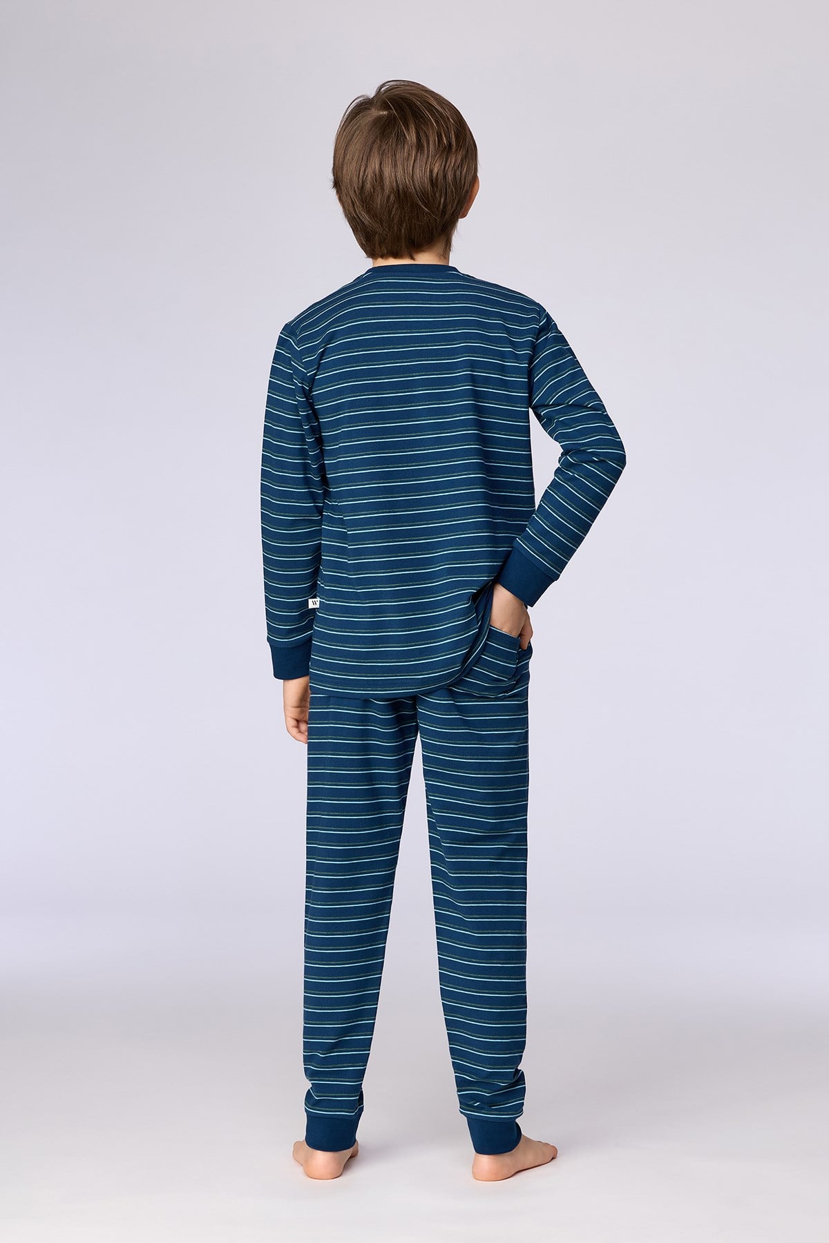 Canavar Baskı Lacivert Çizgili Erkek Çocuk Pijama