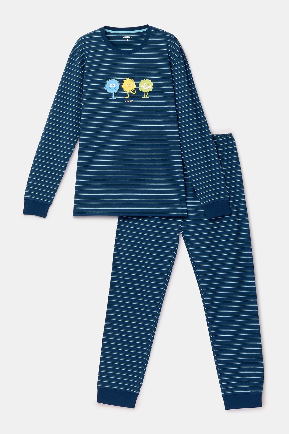 Canavar Baskı Lacivert Çizgili Erkek Pijama