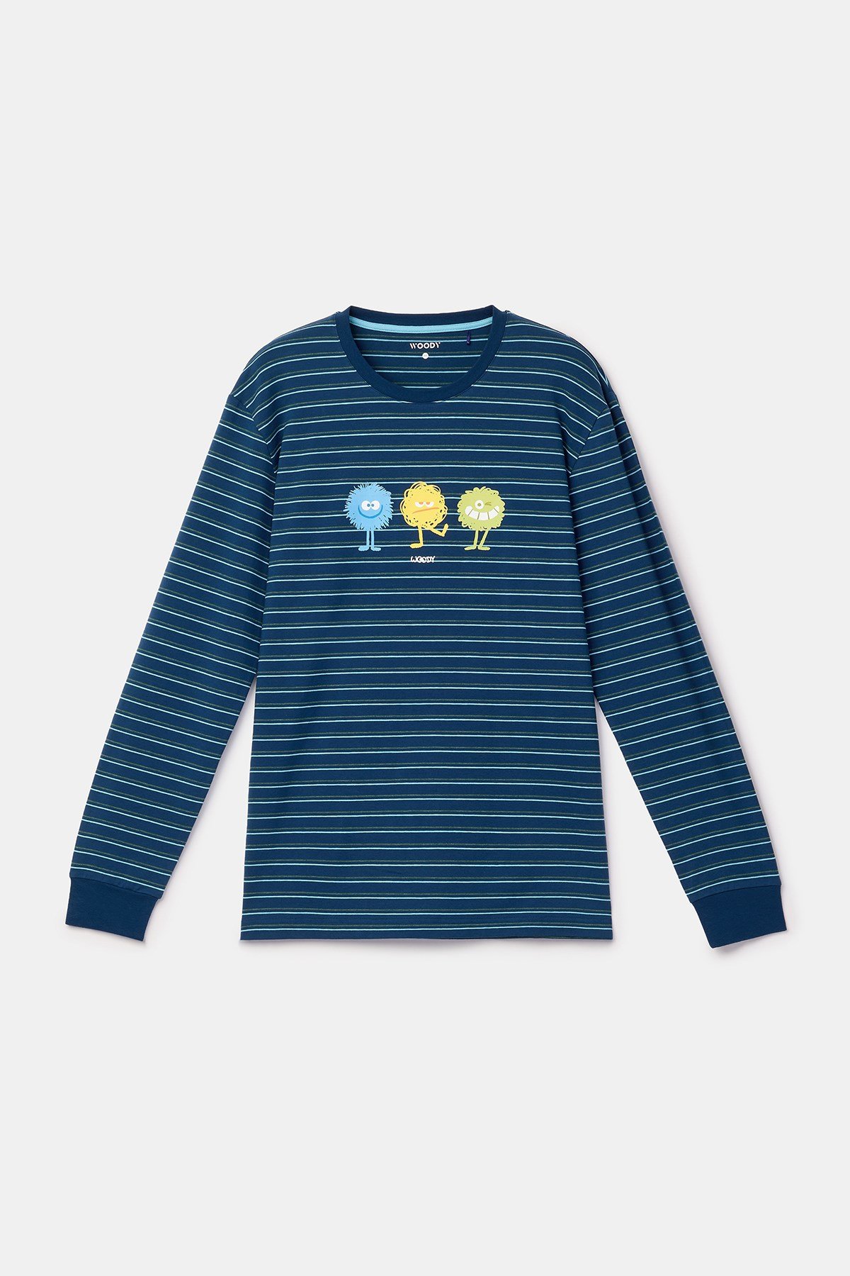 Canavar Baskı Lacivert Çizgili Erkek Pijama