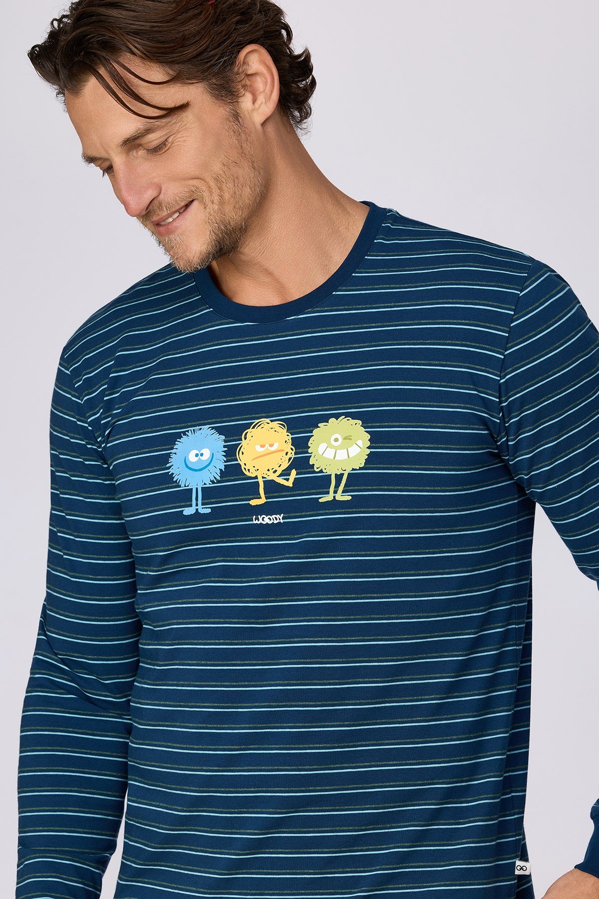 Canavar Baskı Lacivert Çizgili Erkek Pijama