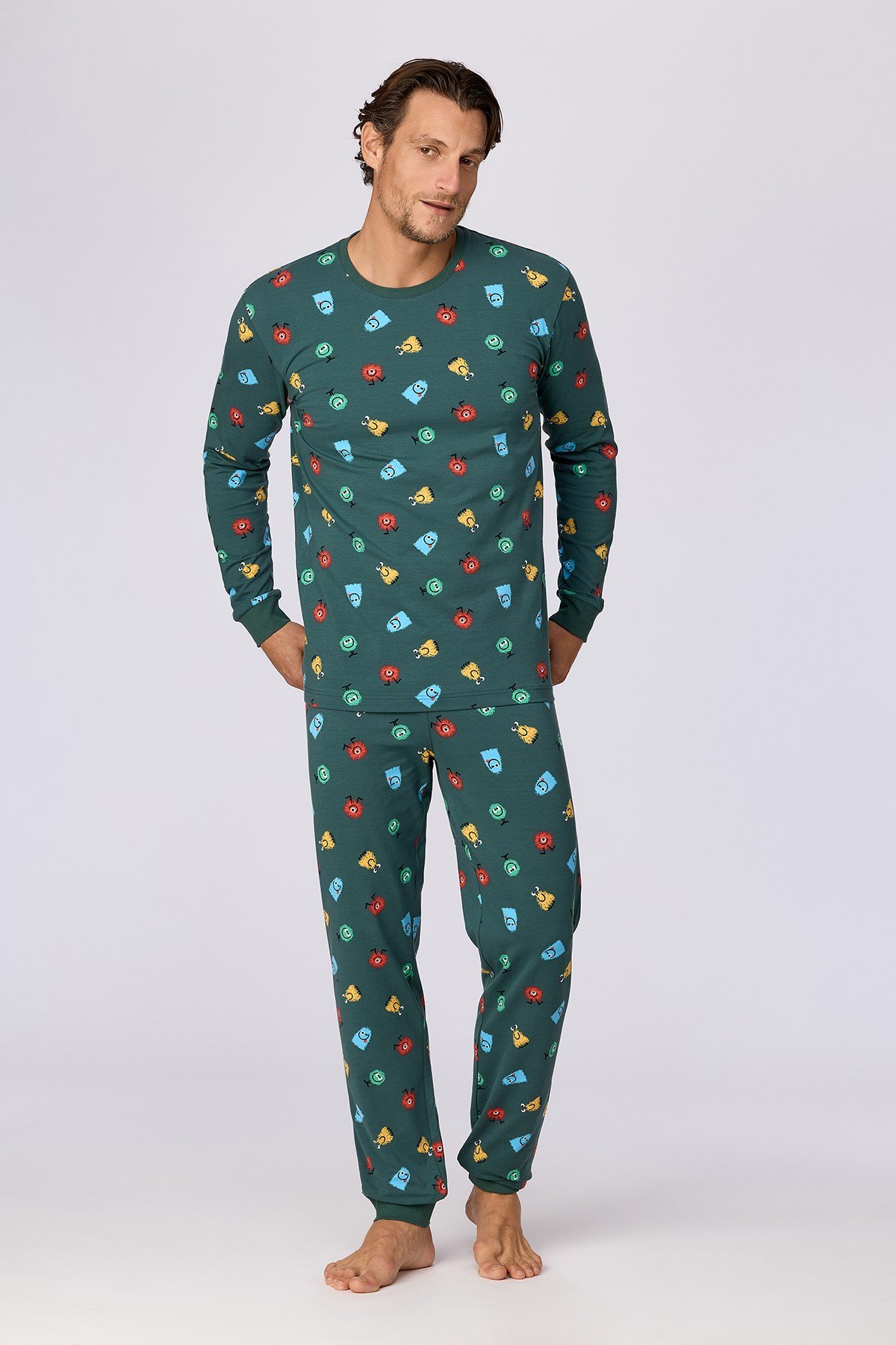 Canavar Baskılı Yeşil Erkek Pijama