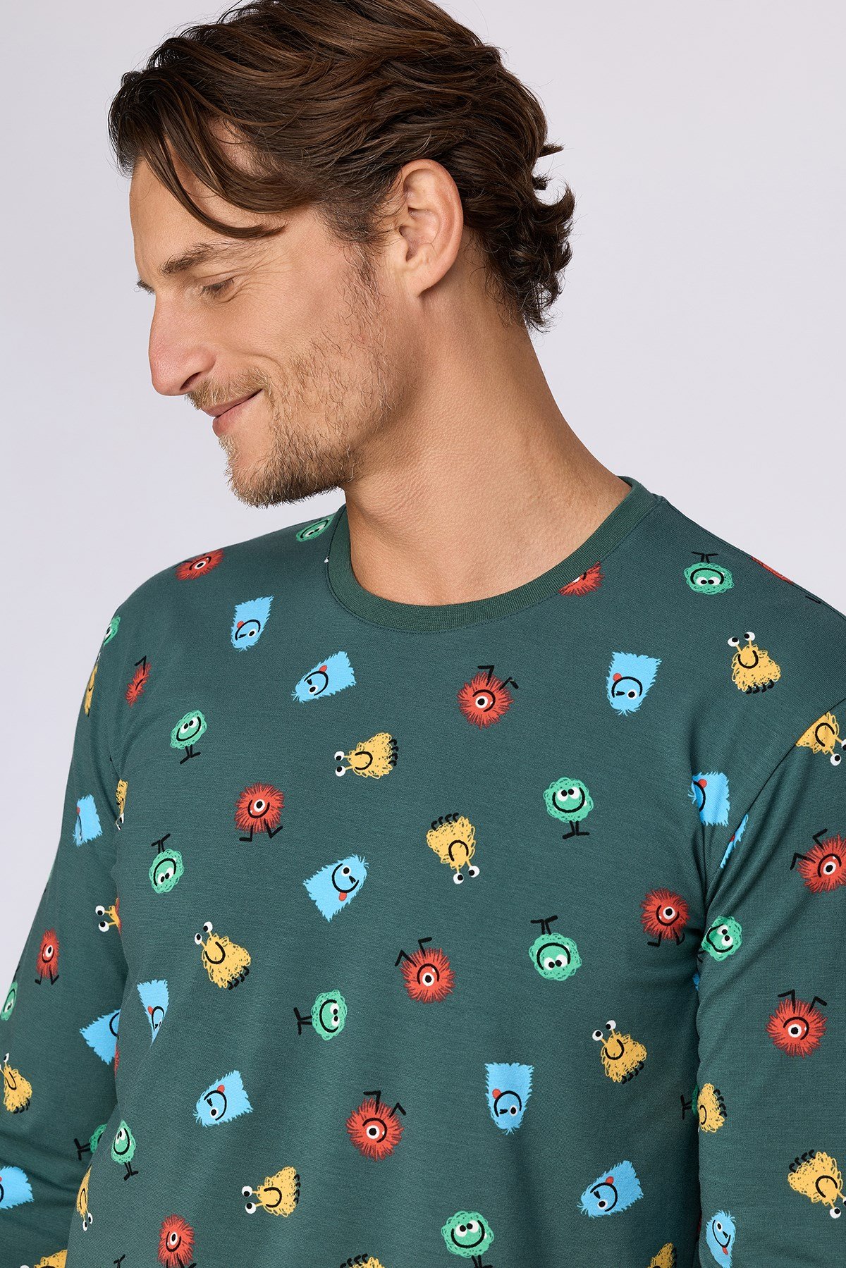 Canavar Baskılı Yeşil Erkek Pijama