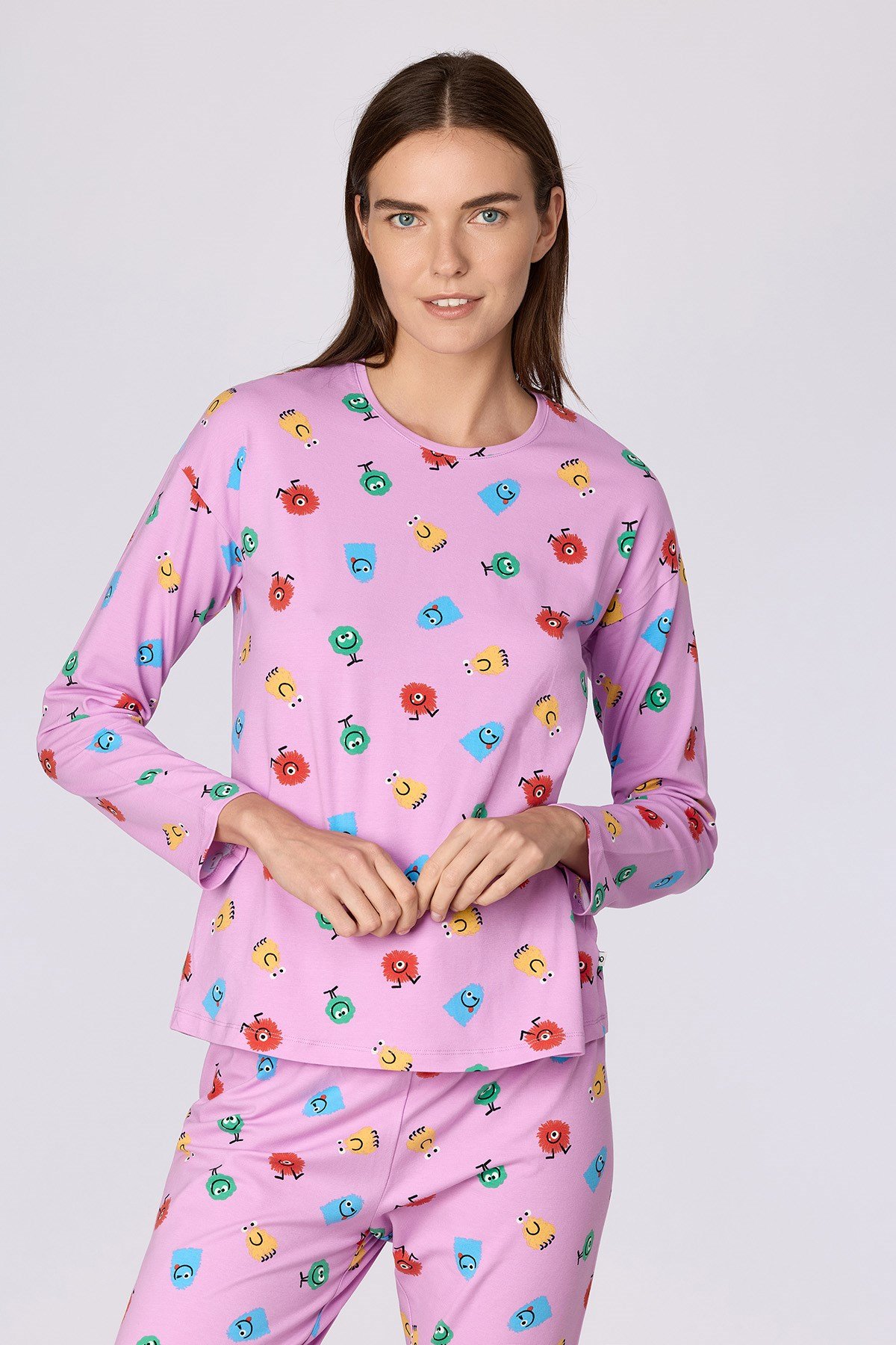 Canavar Desenli Pembe Kadın Pijama