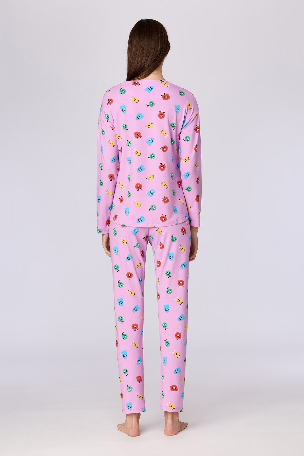Canavar Desenli Pembe Kadın Pijama