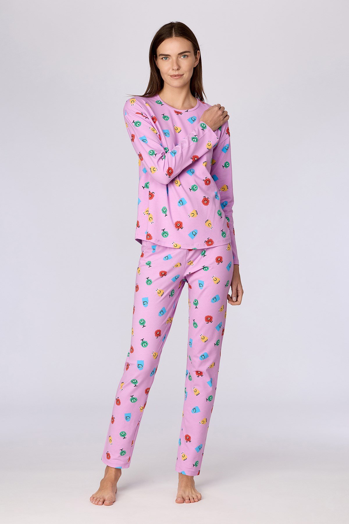 Canavar Desenli Pembe Kadın Pijama