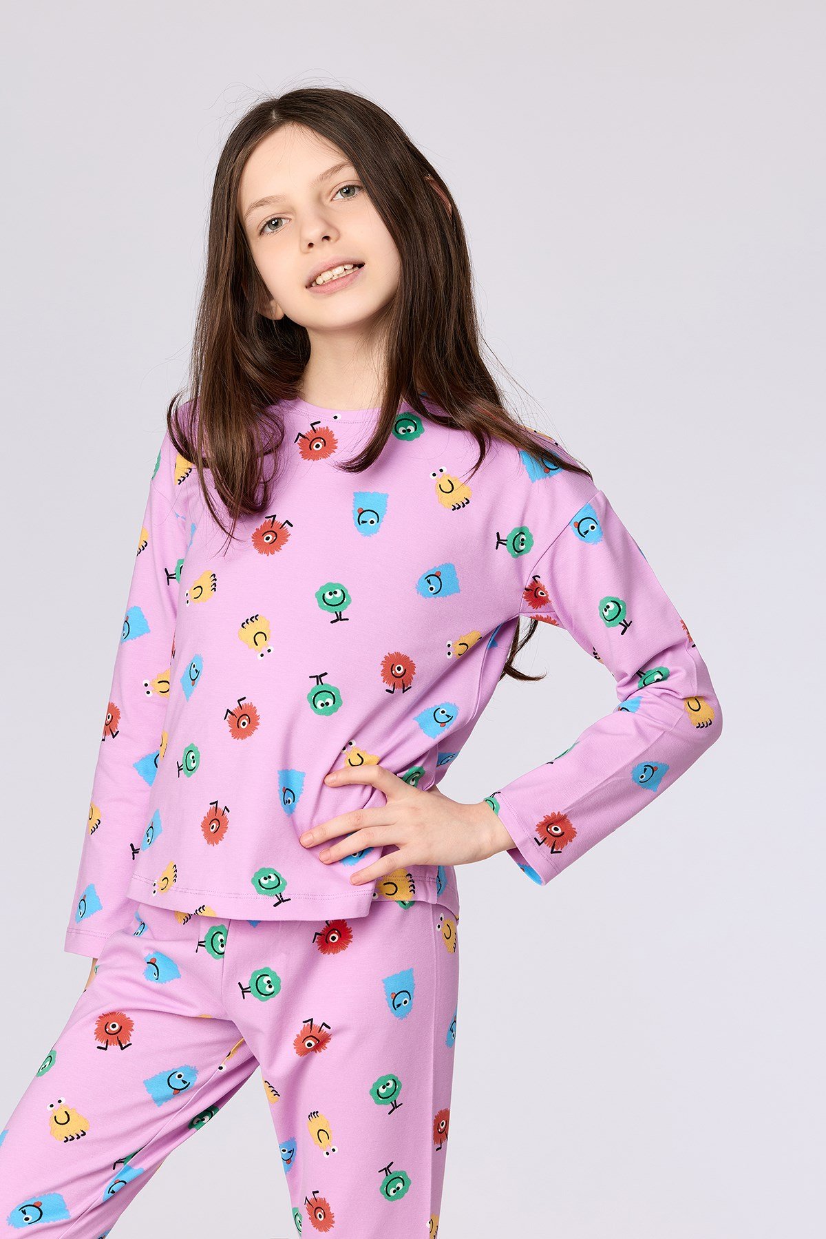 Canavar Desenli Pembe Kız Çocuk Pijama