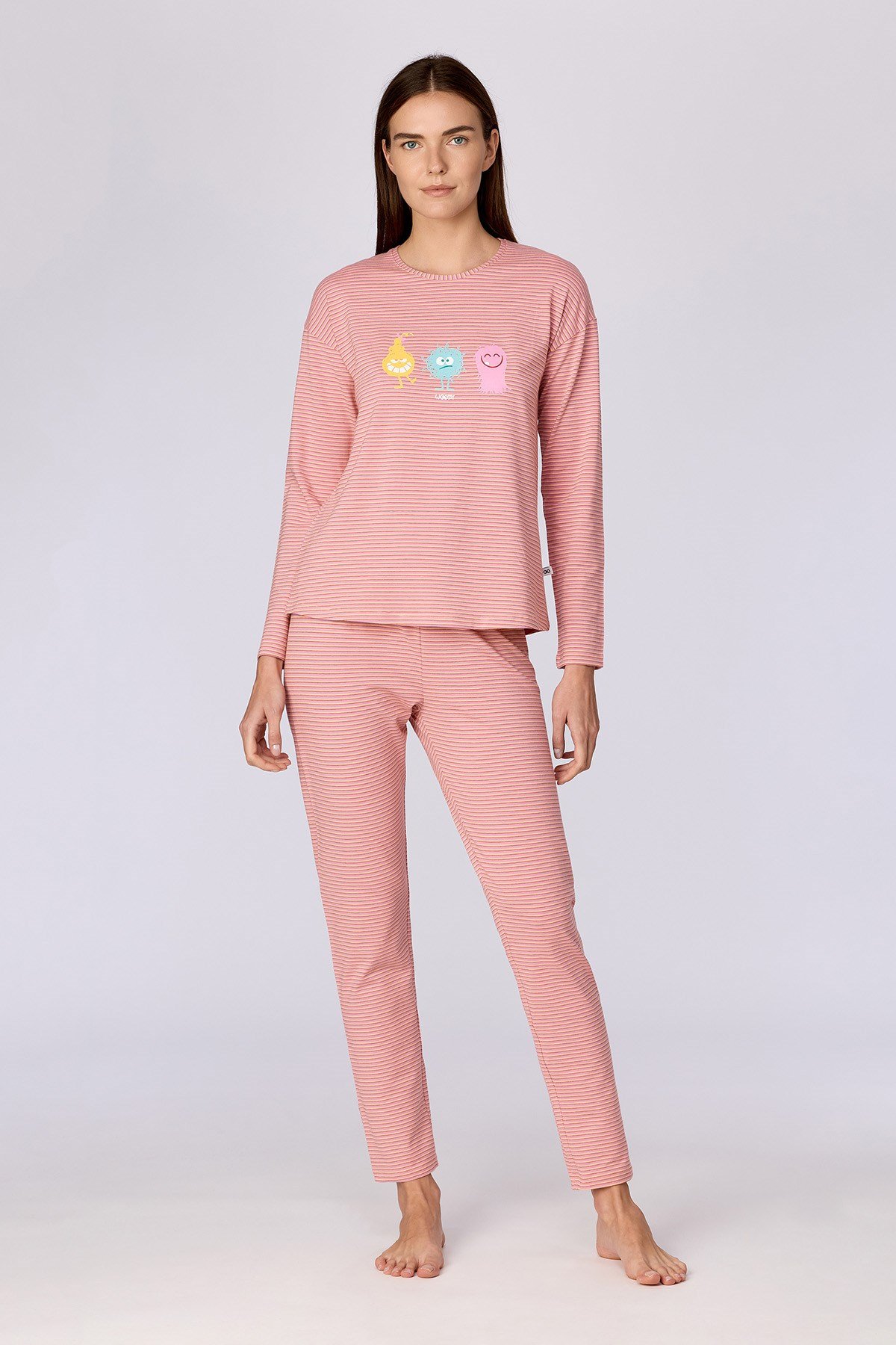 Çizgili Canavar Baskılı Kadın Pijama