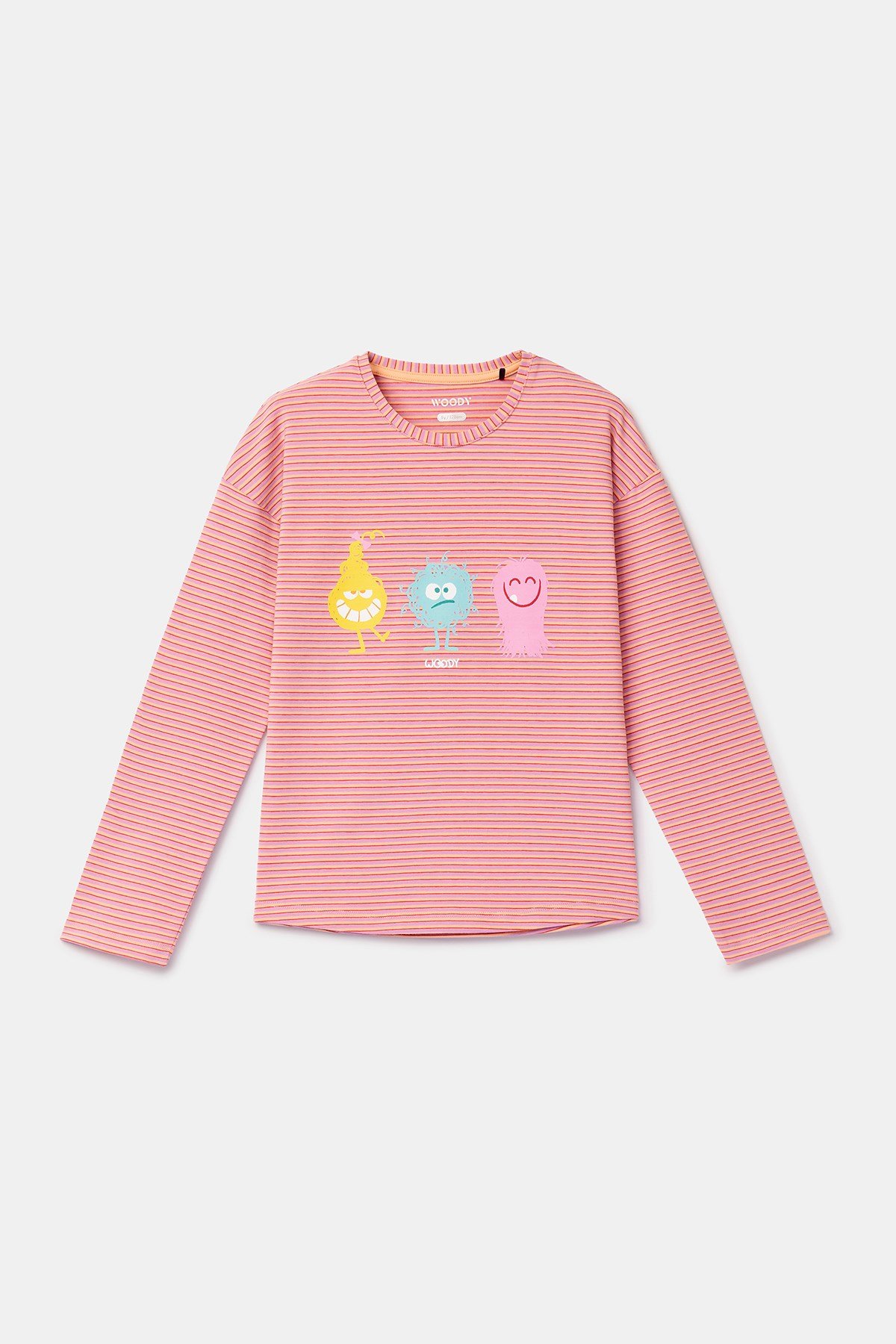 Çizgili Canavar Baskılı Kız Çocuk Pijama