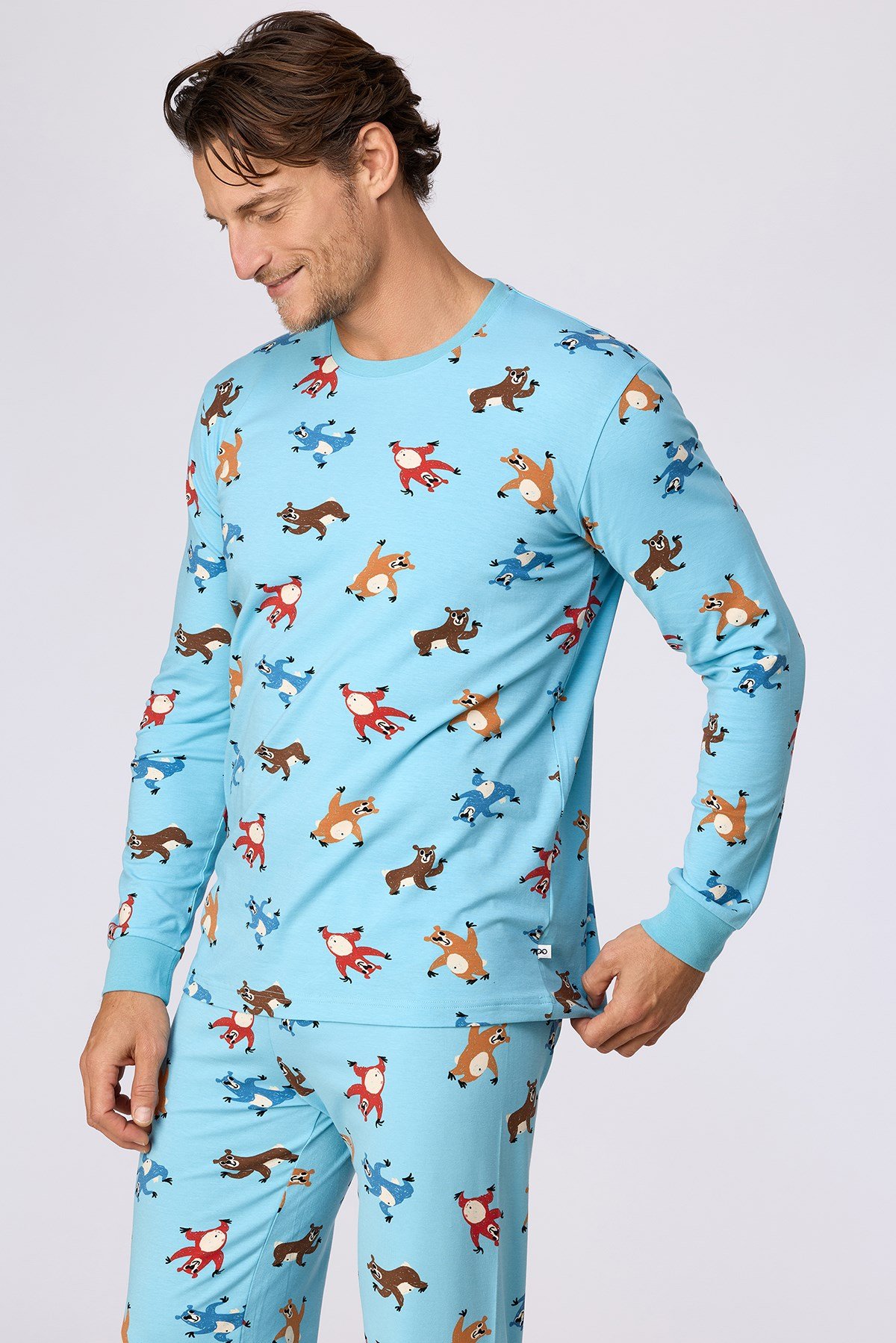 Hayvan Baskılı Mavi Erkek Pijama