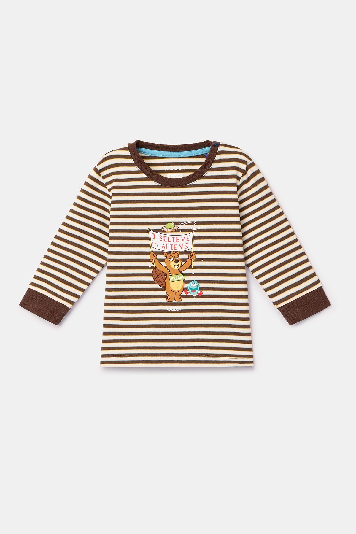 Kahverengi Çizgili Uzay Baskılı Erkek Bebek Pijama
