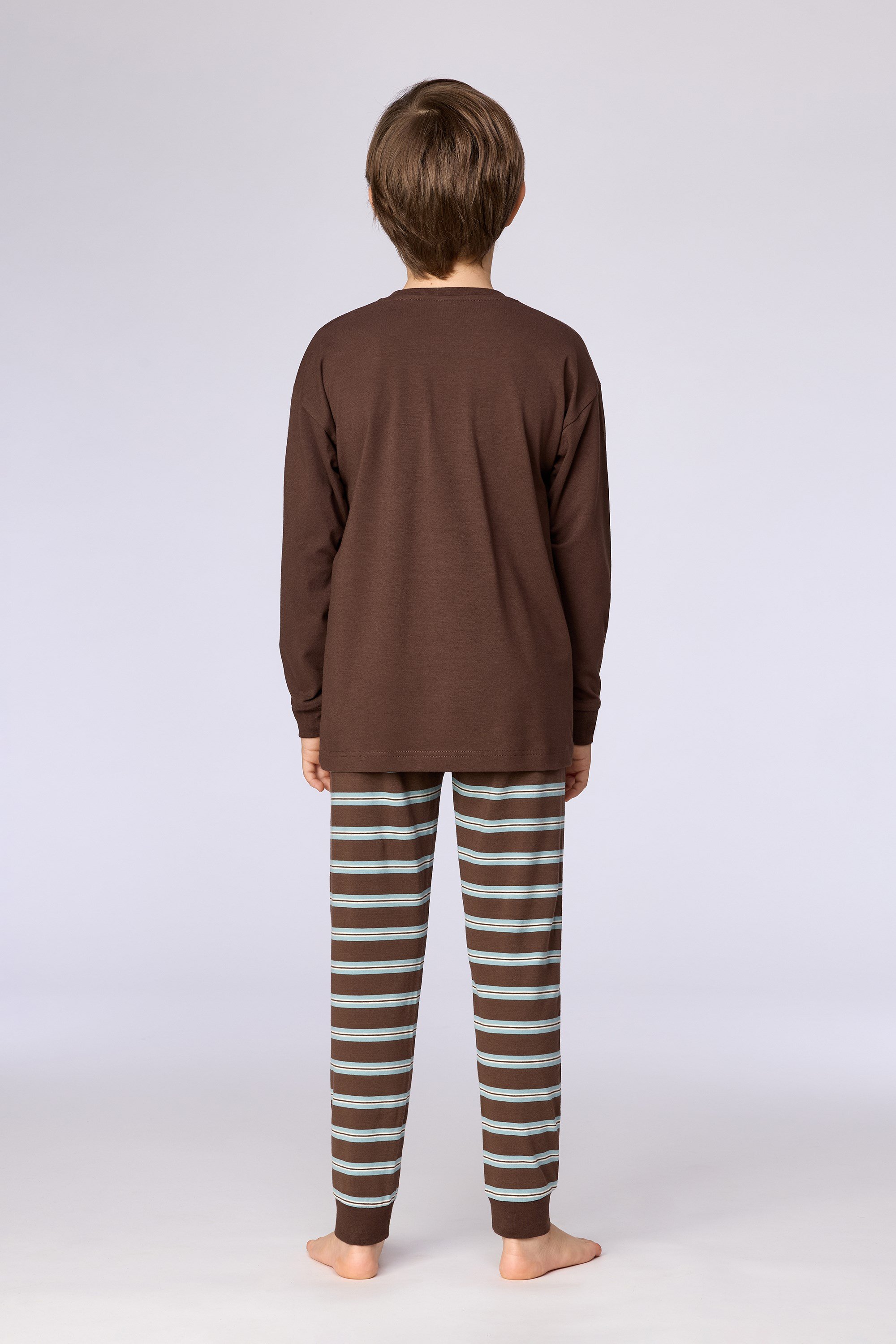 Kahverengi Uzun Kollu Pamuklu Erkek Çocuk Pijama