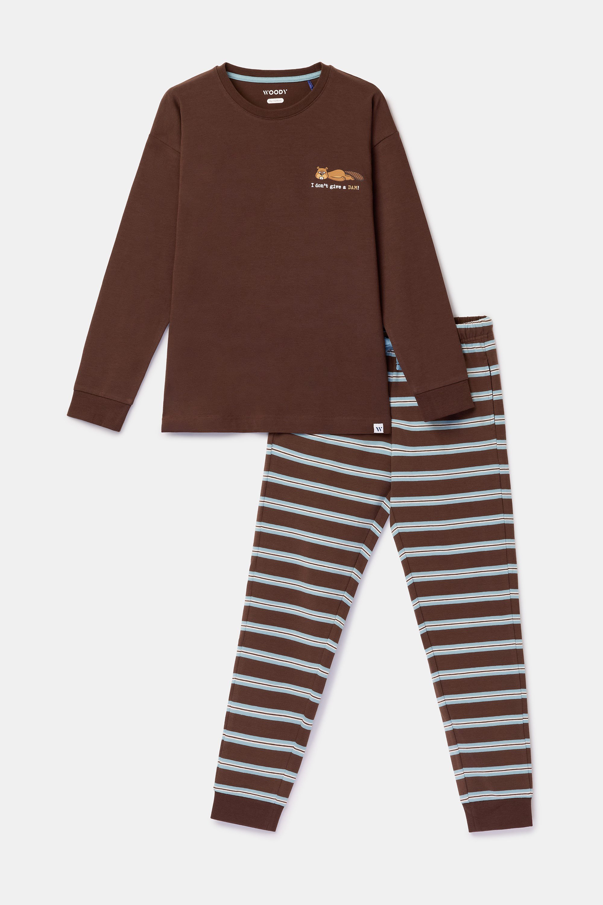 Kahverengi Uzun Kollu Pamuklu Erkek Çocuk Pijama