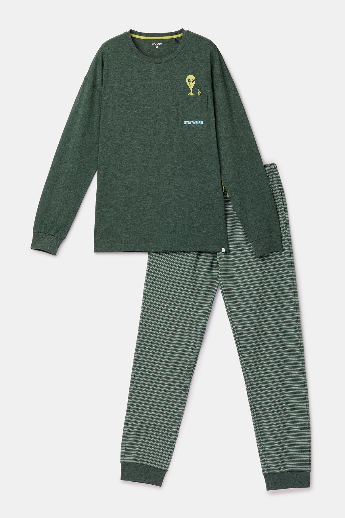 Koyu Yeşil Uzun Kollu Pamuklu Erkek Pijama