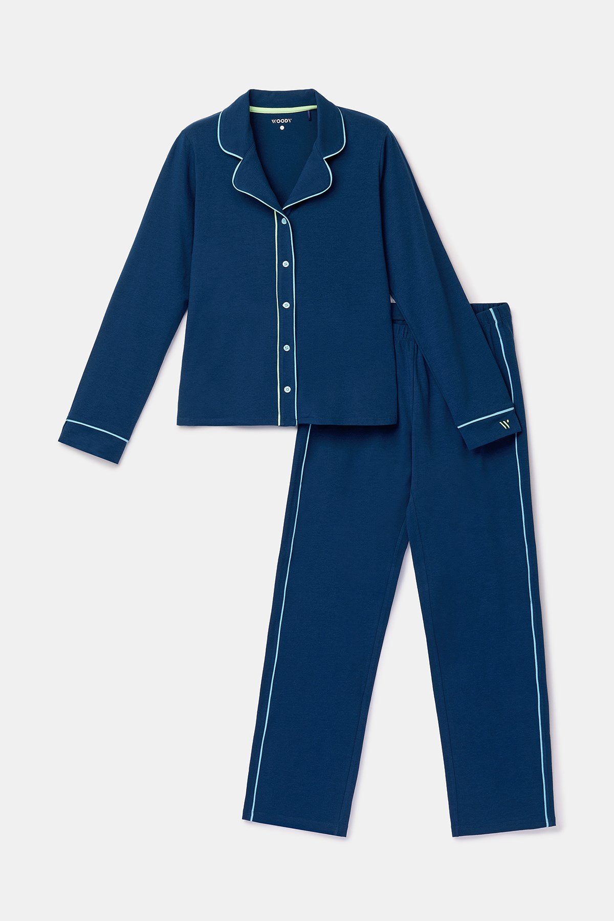 Lacivert Biyeli Uzun Kollu Kadın Pijama