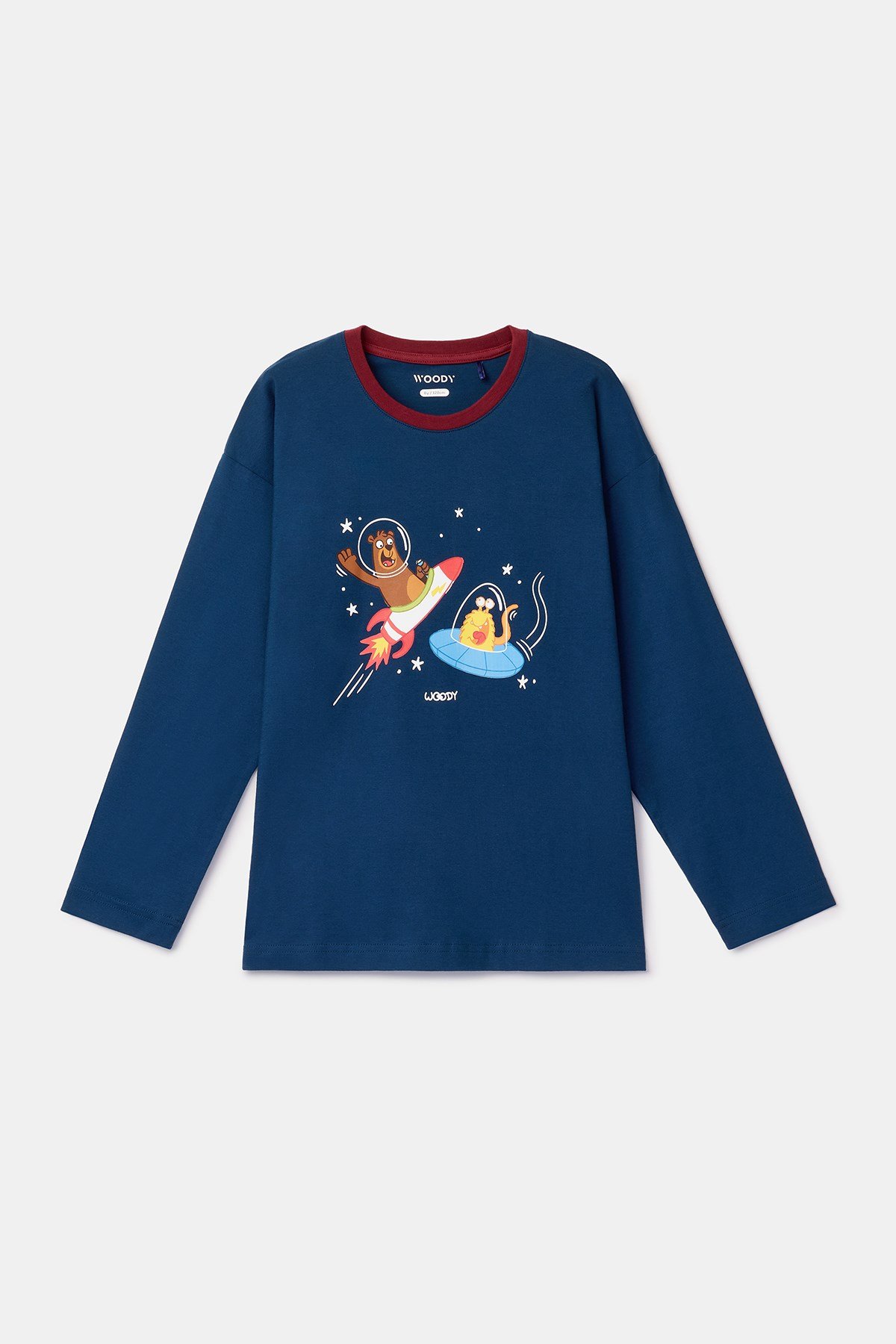Lacivert-Bordo Uzay Temalı Baskılı Erkek Çocuk Pijama Takımı