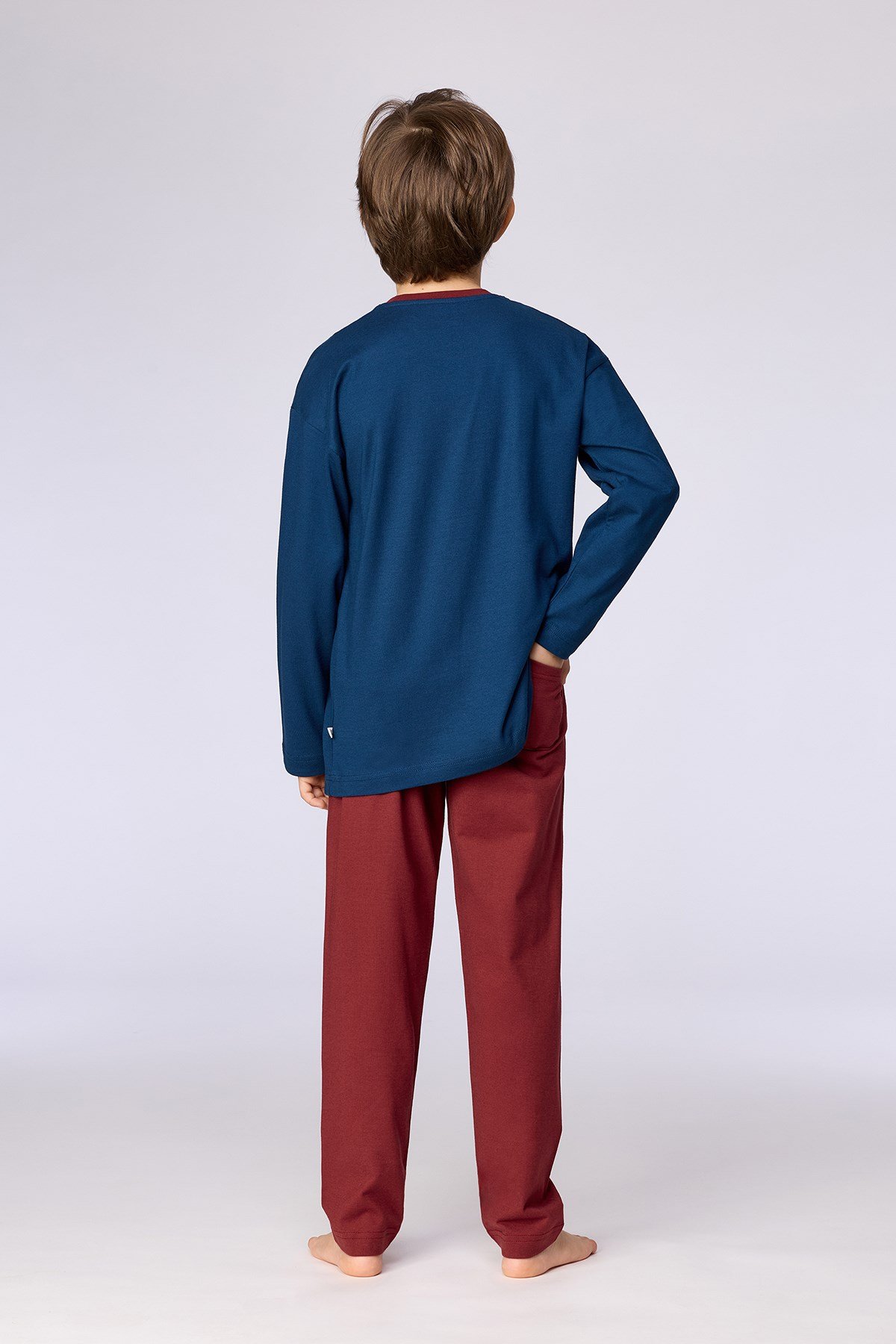 Lacivert-Bordo Uzay Temalı Baskılı Erkek Çocuk Pijama Takımı