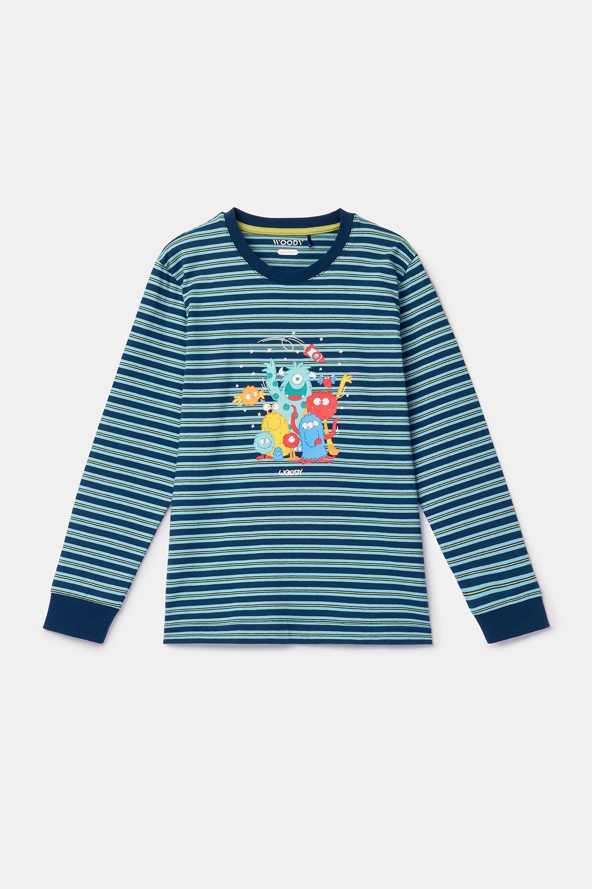 Lacivert Çizgili Baskılı Erkek Çocuk Pijama