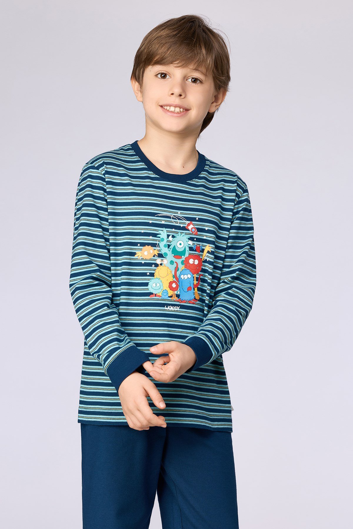 Lacivert Çizgili Baskılı Erkek Çocuk Pijama