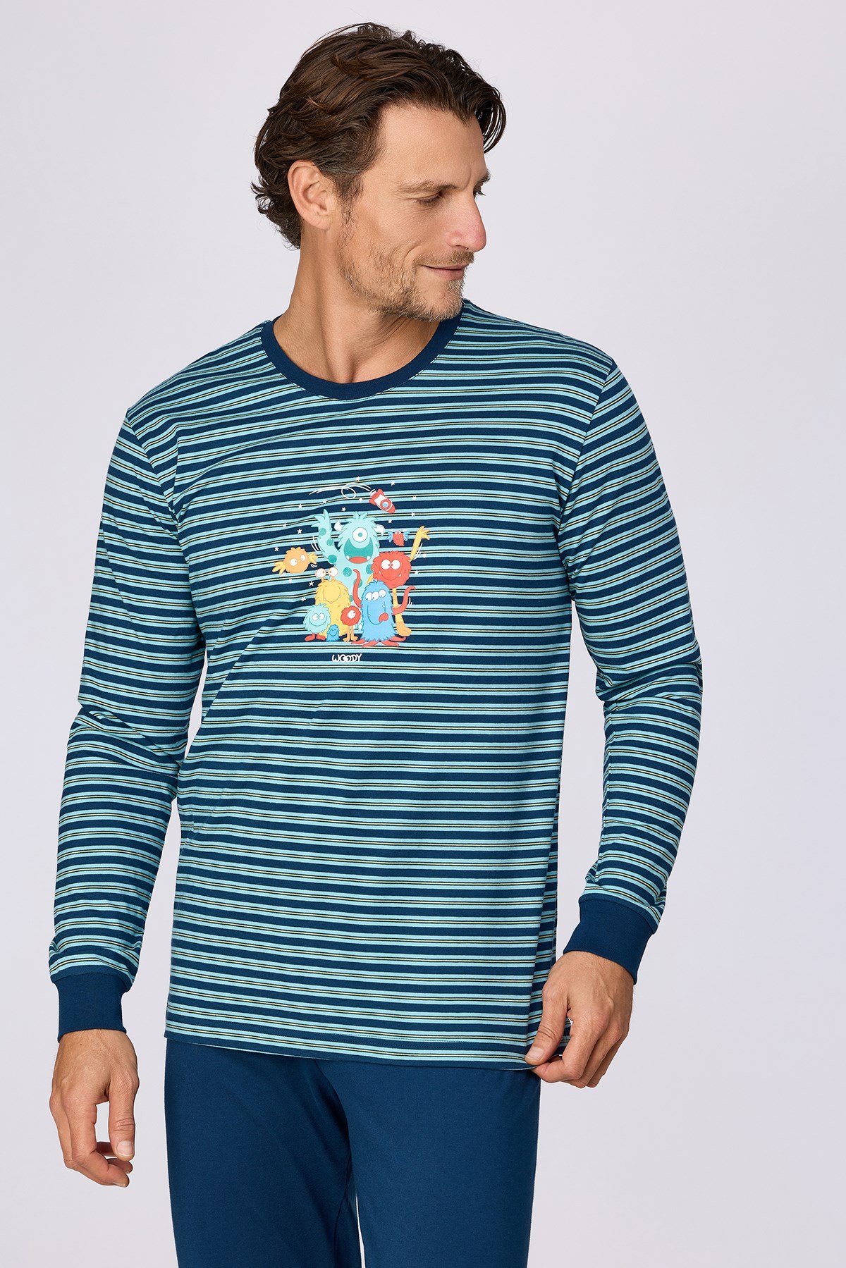 Lacivert Çizgili Baskılı Erkek Pijama