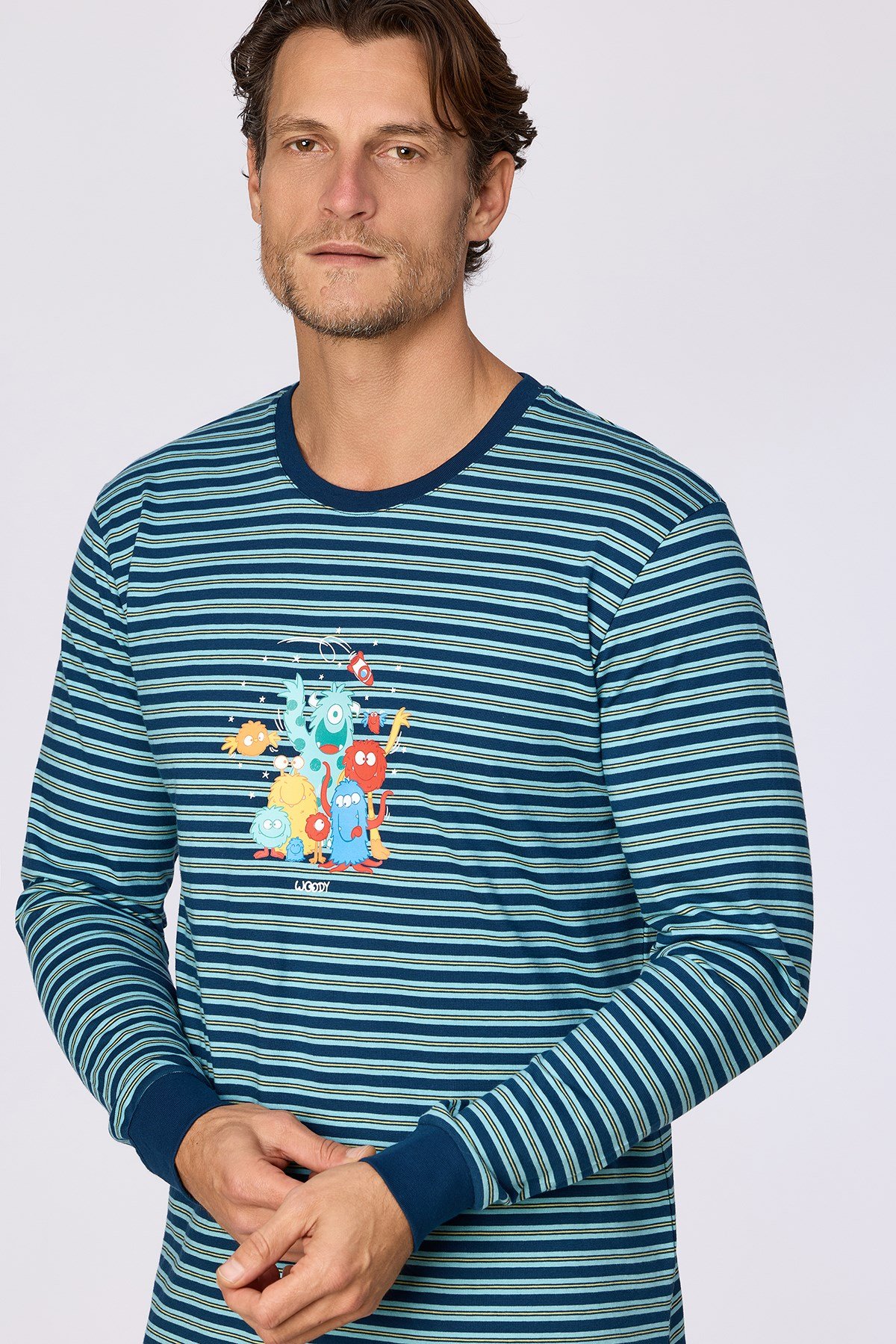 Lacivert Çizgili Baskılı Erkek Pijama