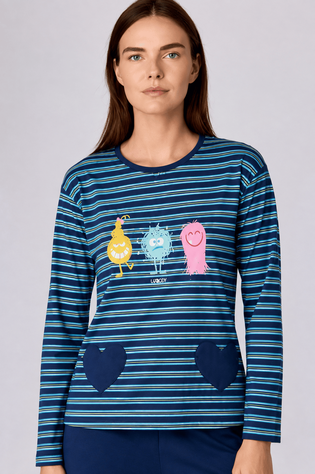 Lacivert Çizgili Kadın Pijama