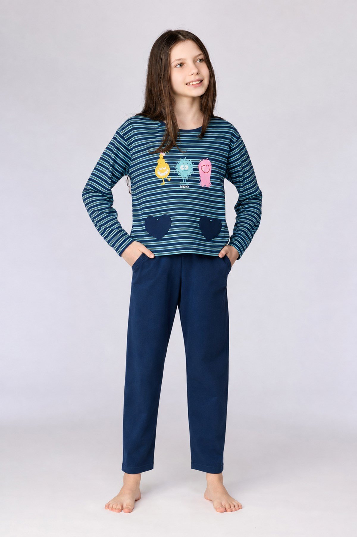 Lacivert Çizgili Kız Çocuk Pijama