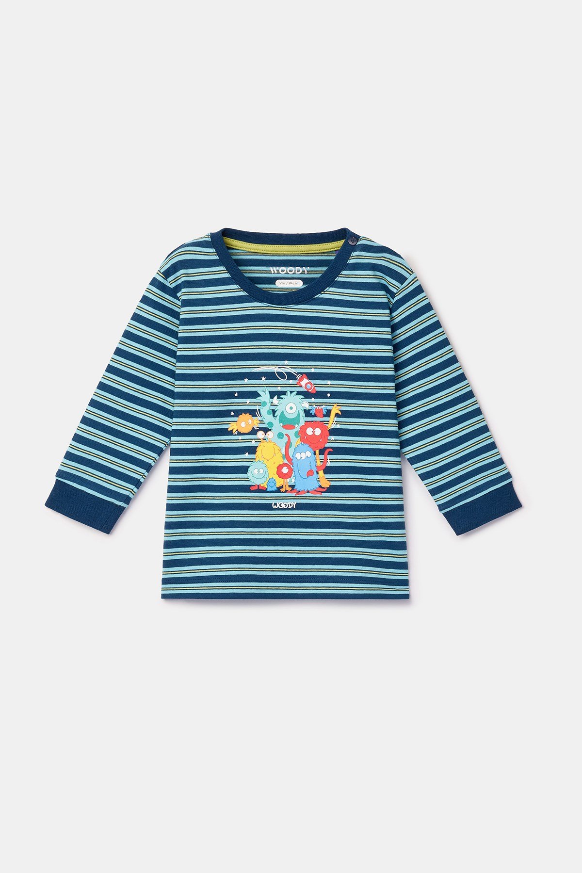 Lacivert Çizgili Pamuklu Erkek Bebek Pijama