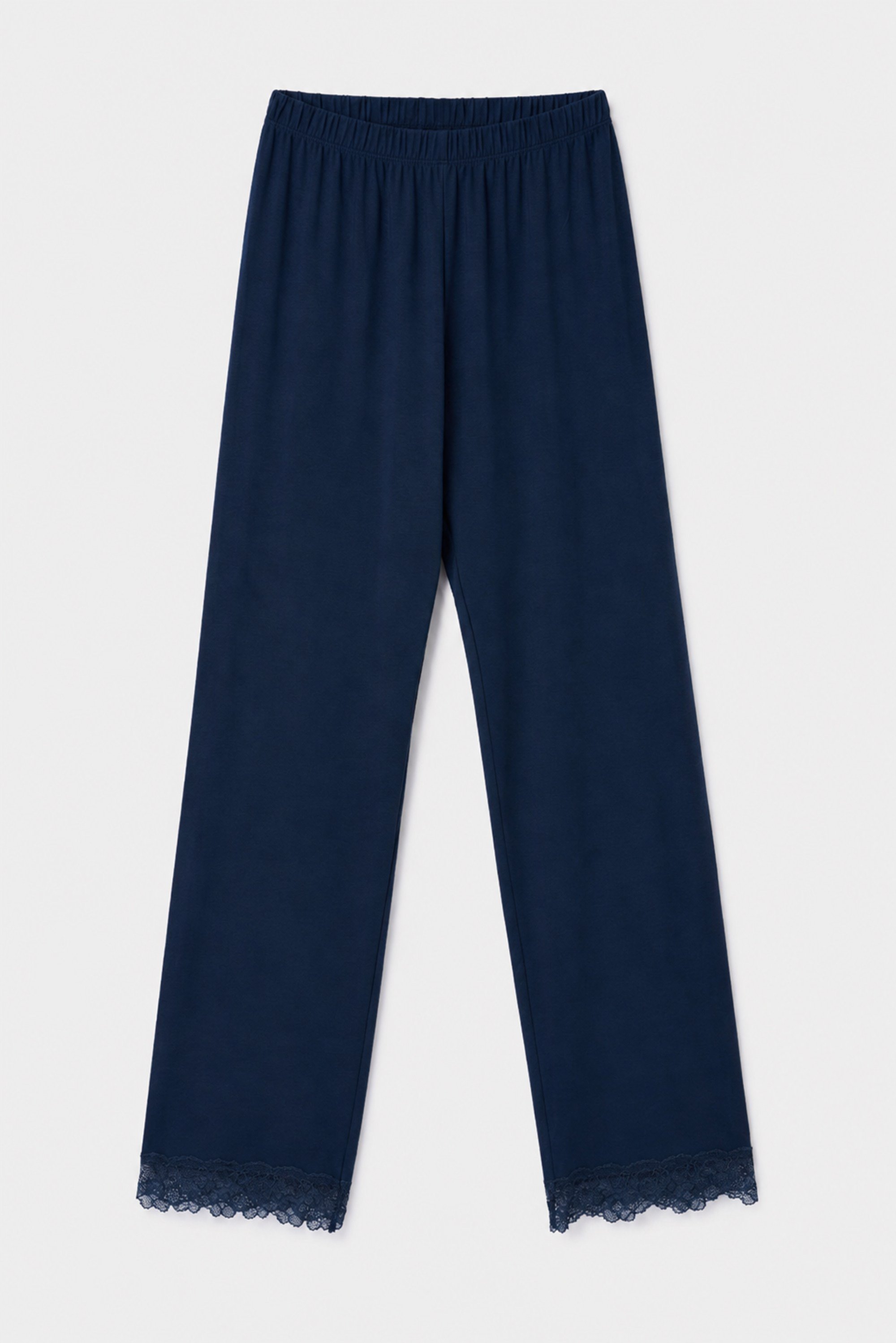 Lacivert Lyocell Dantelli Uzun Kollu Kadın Pijama