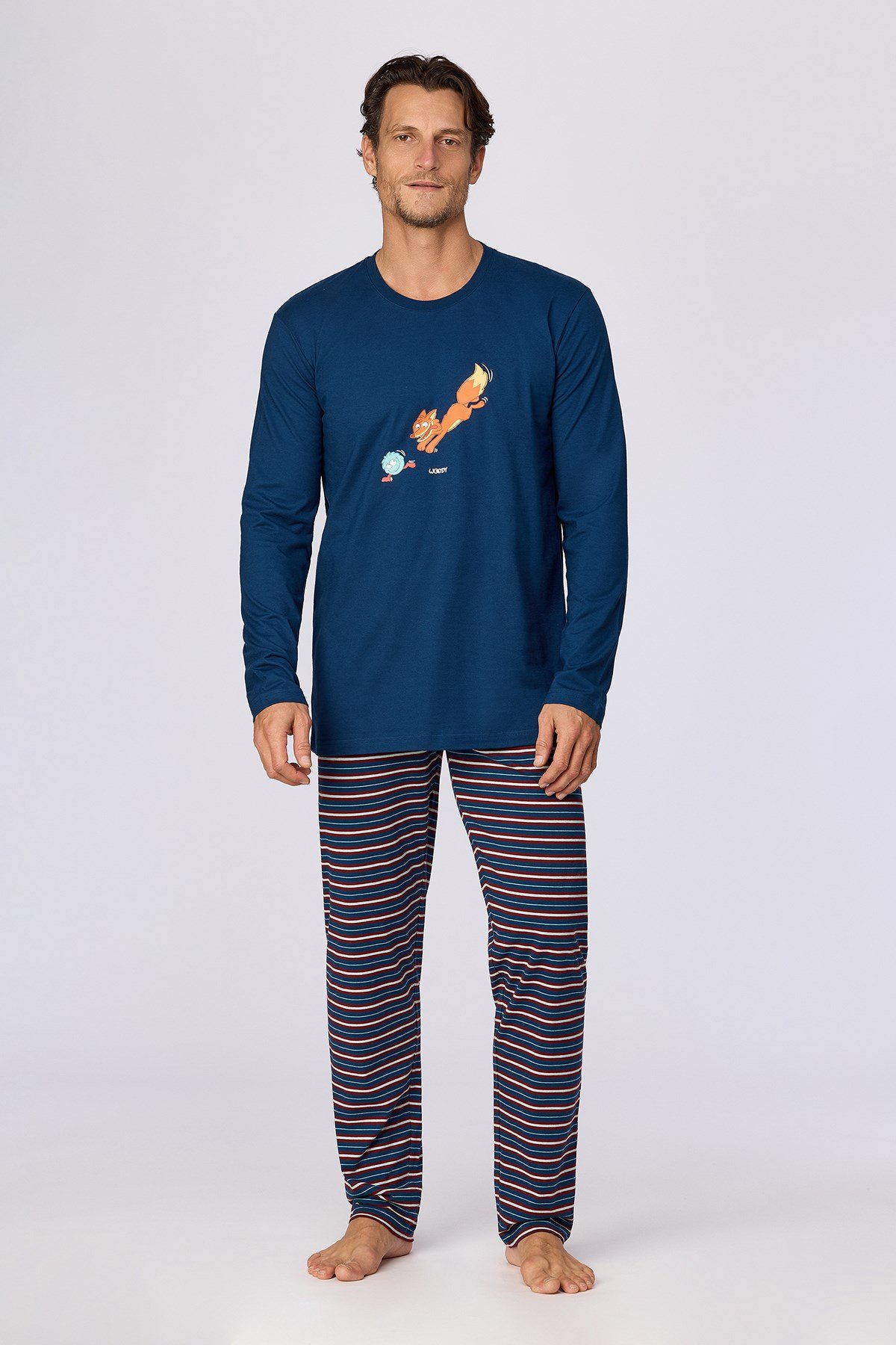 Lacivert Tilki Baskılı Erkek Pijama