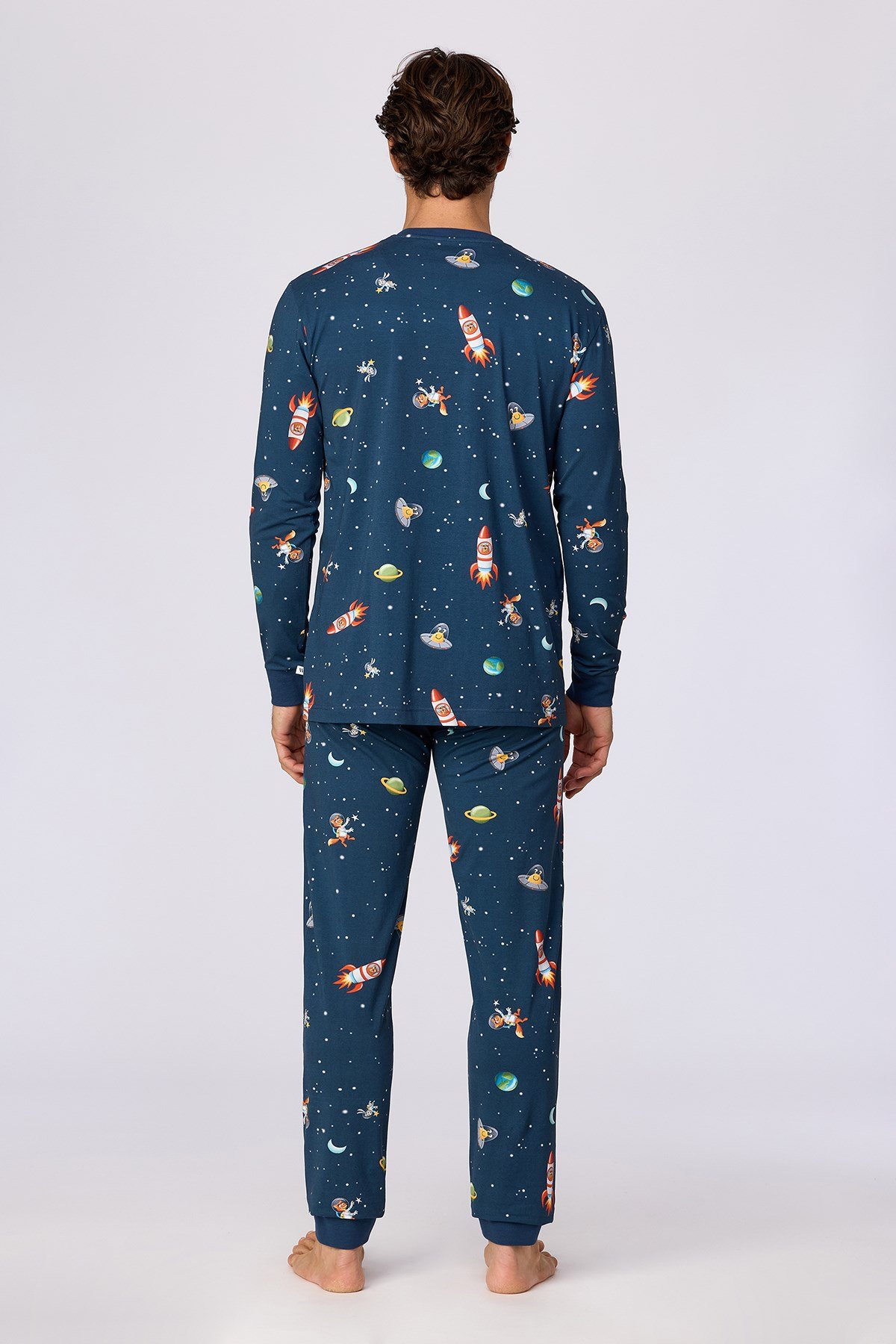 Lacivert Uzay Baskılı Erkek Pijama