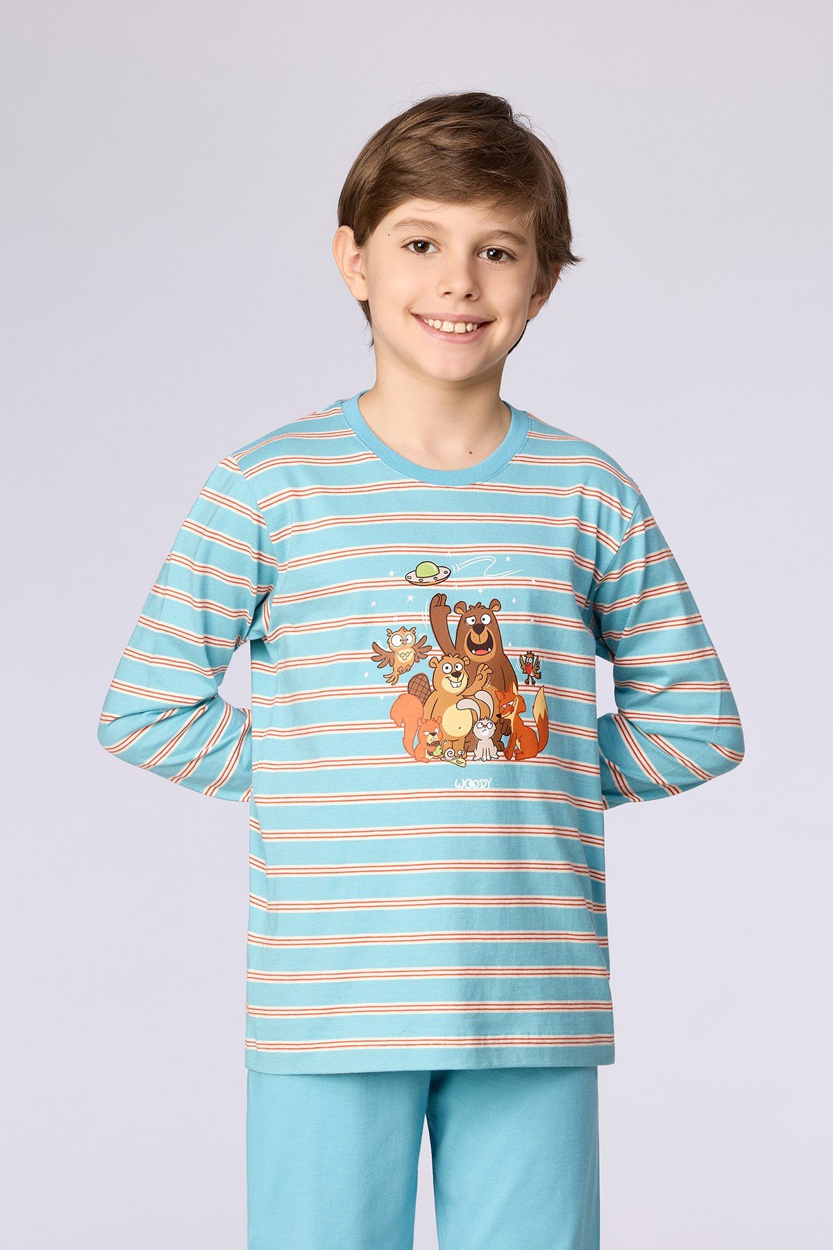 Mavi Çizgili Baskılı Erkek Çocuk Pijama