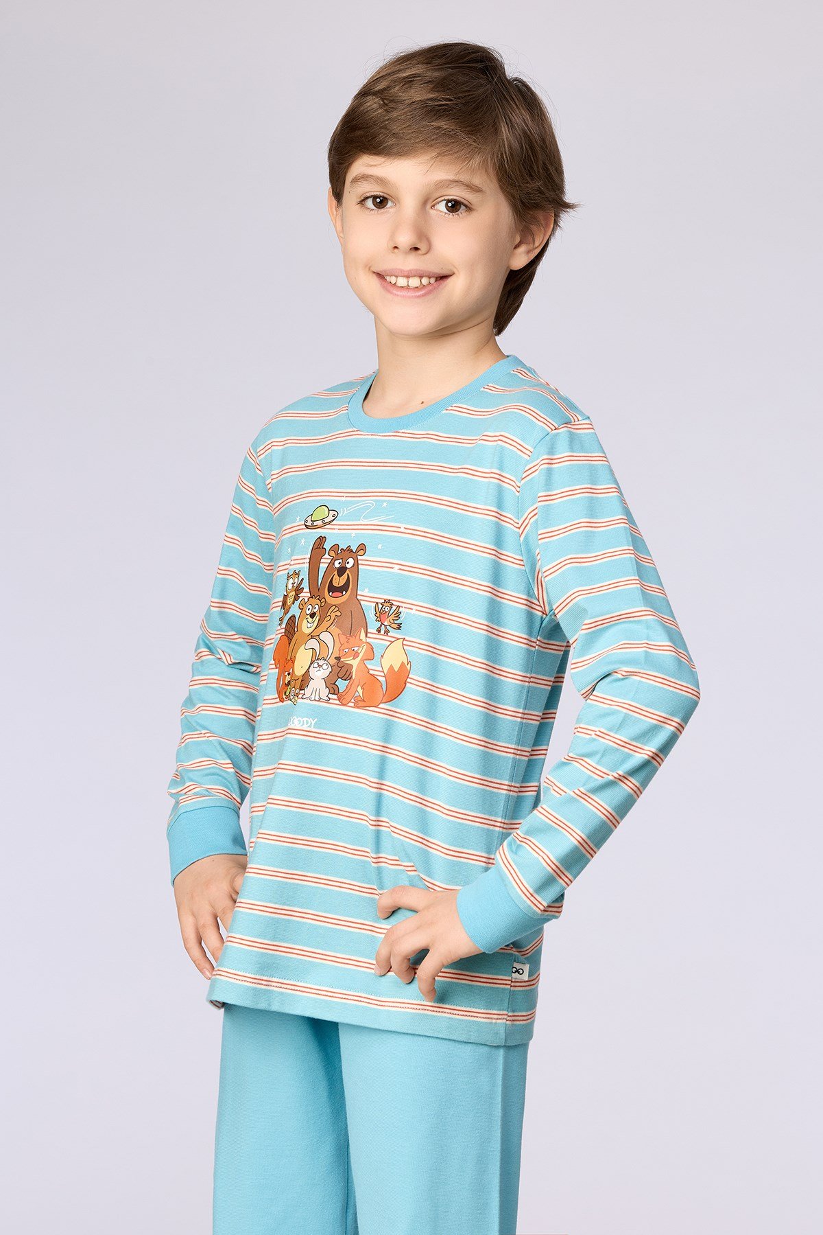 Mavi Çizgili Baskılı Erkek Çocuk Pijama