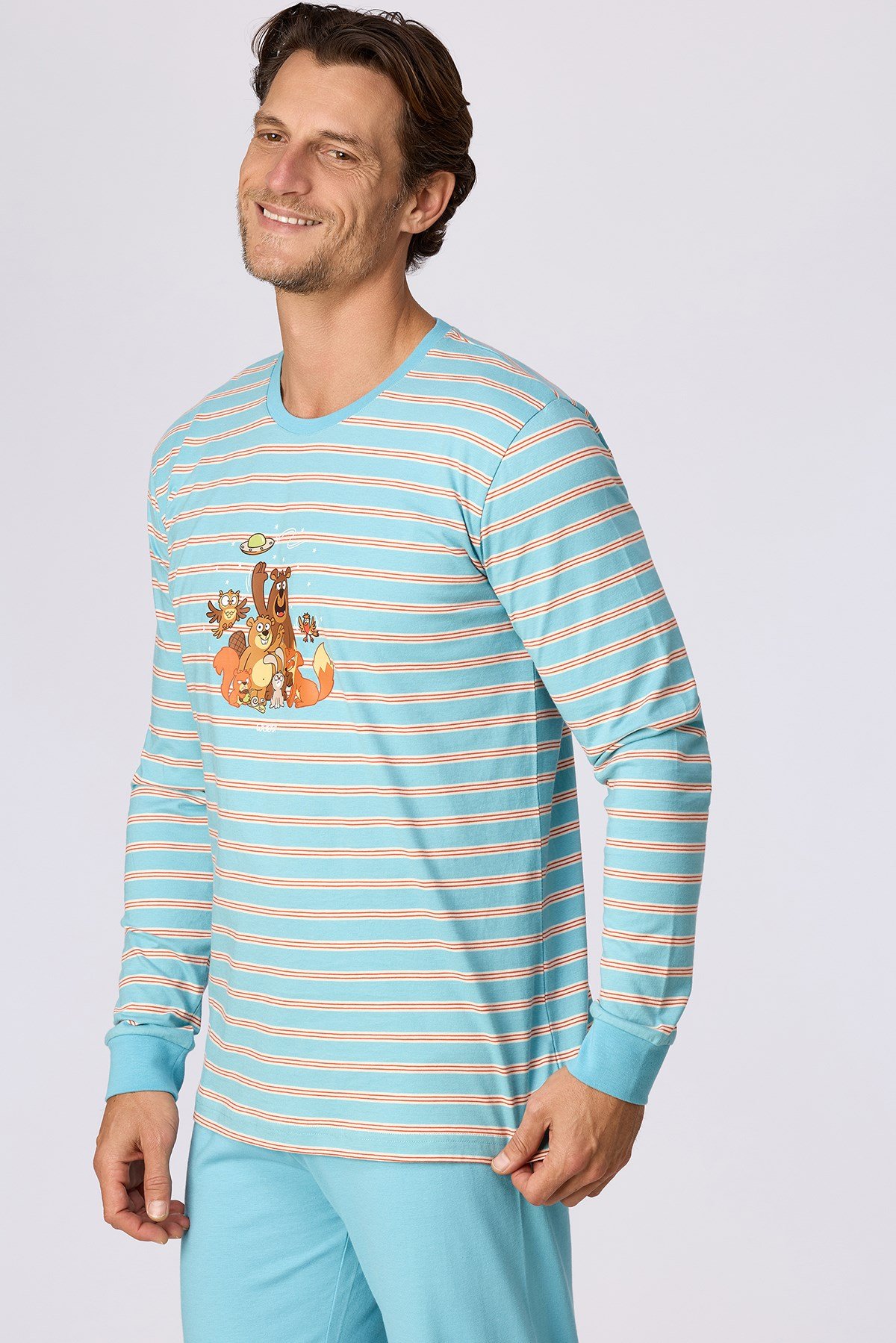 Mavi Çizgili Baskılı Erkek Pijama