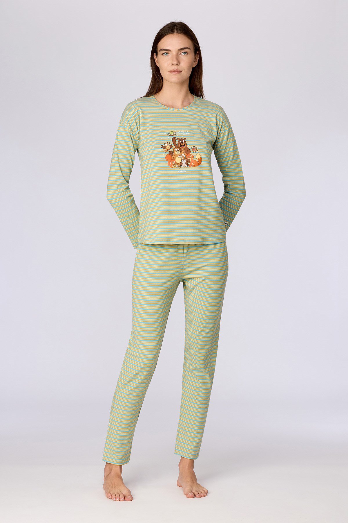Mavi Çizgili Kadın Pijama