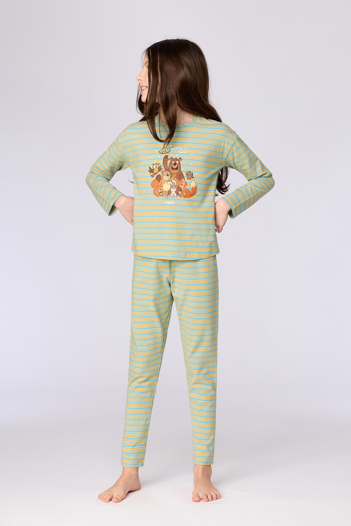 Mavi Çizgili Kız Çocuk Pijama
