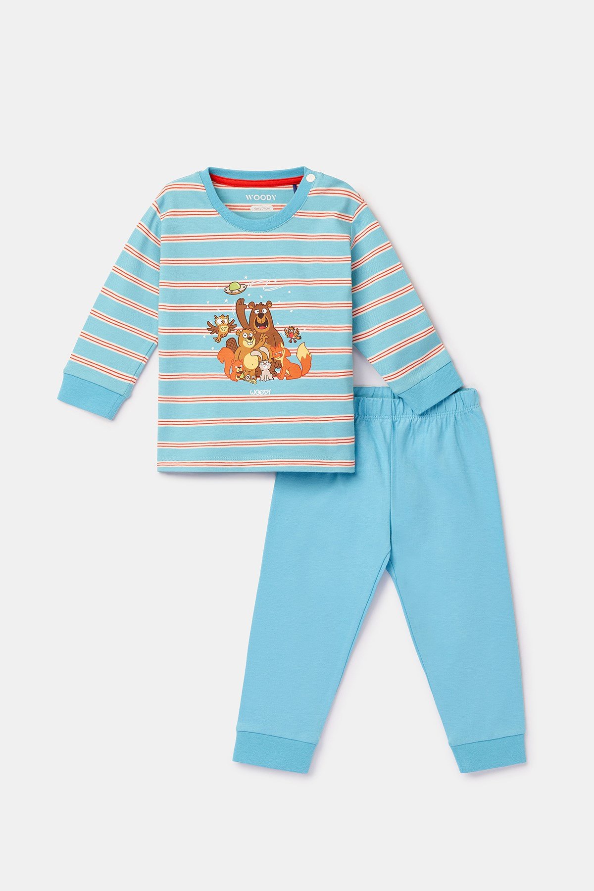Mavi Çizgili Pamuklu Erkek Bebek Pijama