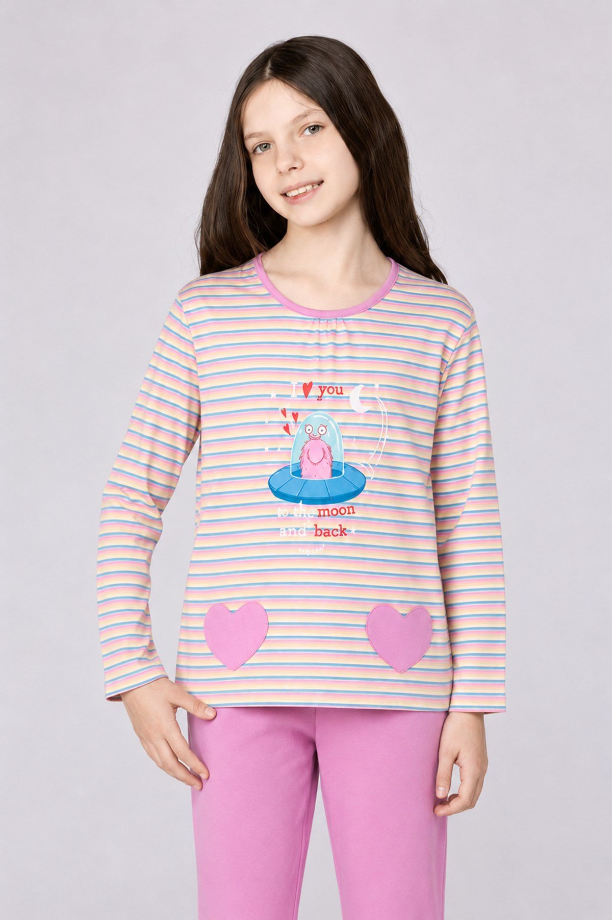 Pembe Çizgili Kız Çocuk Pijama