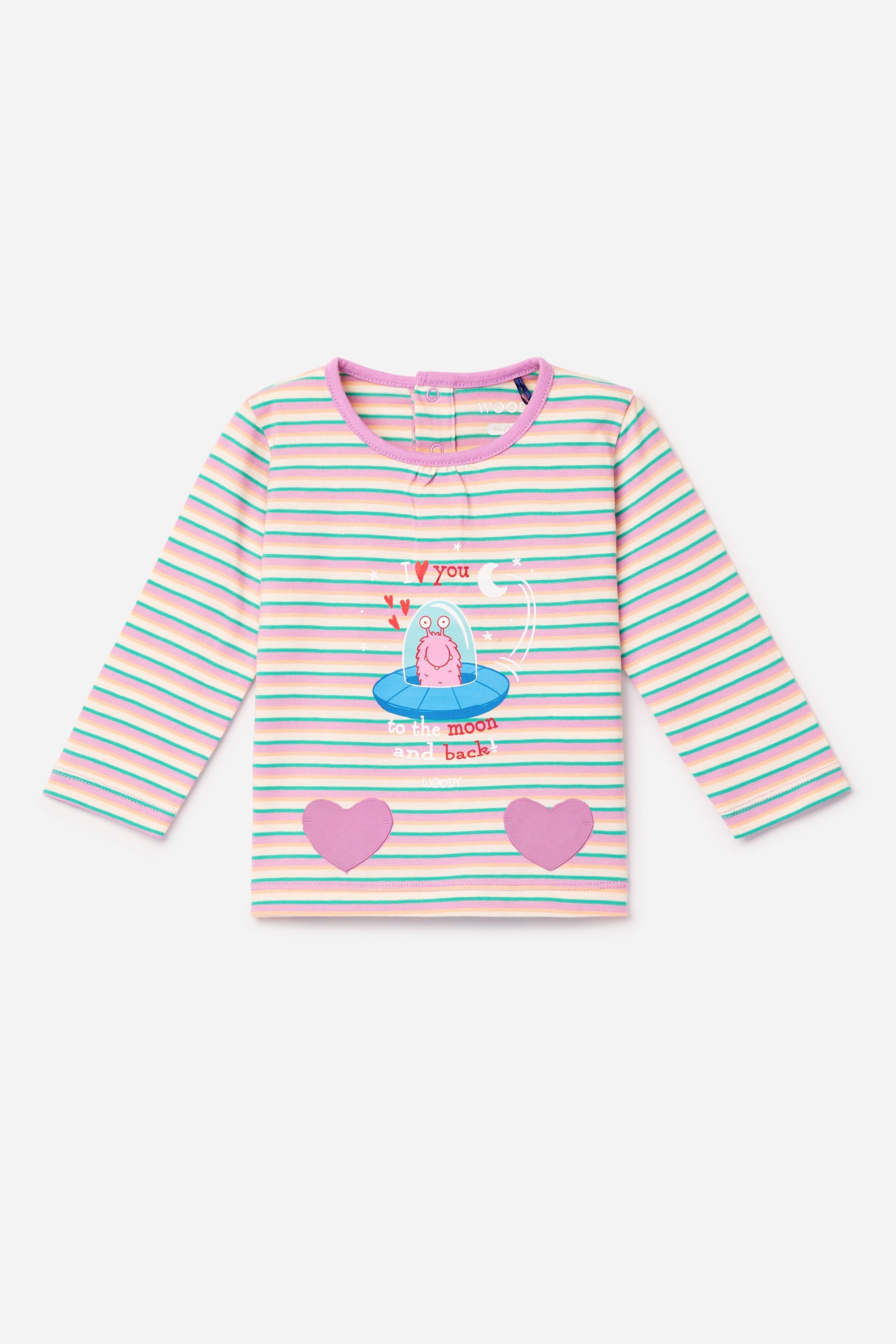 Pembe Çizgili Pamuklu Kız Bebek Pijama